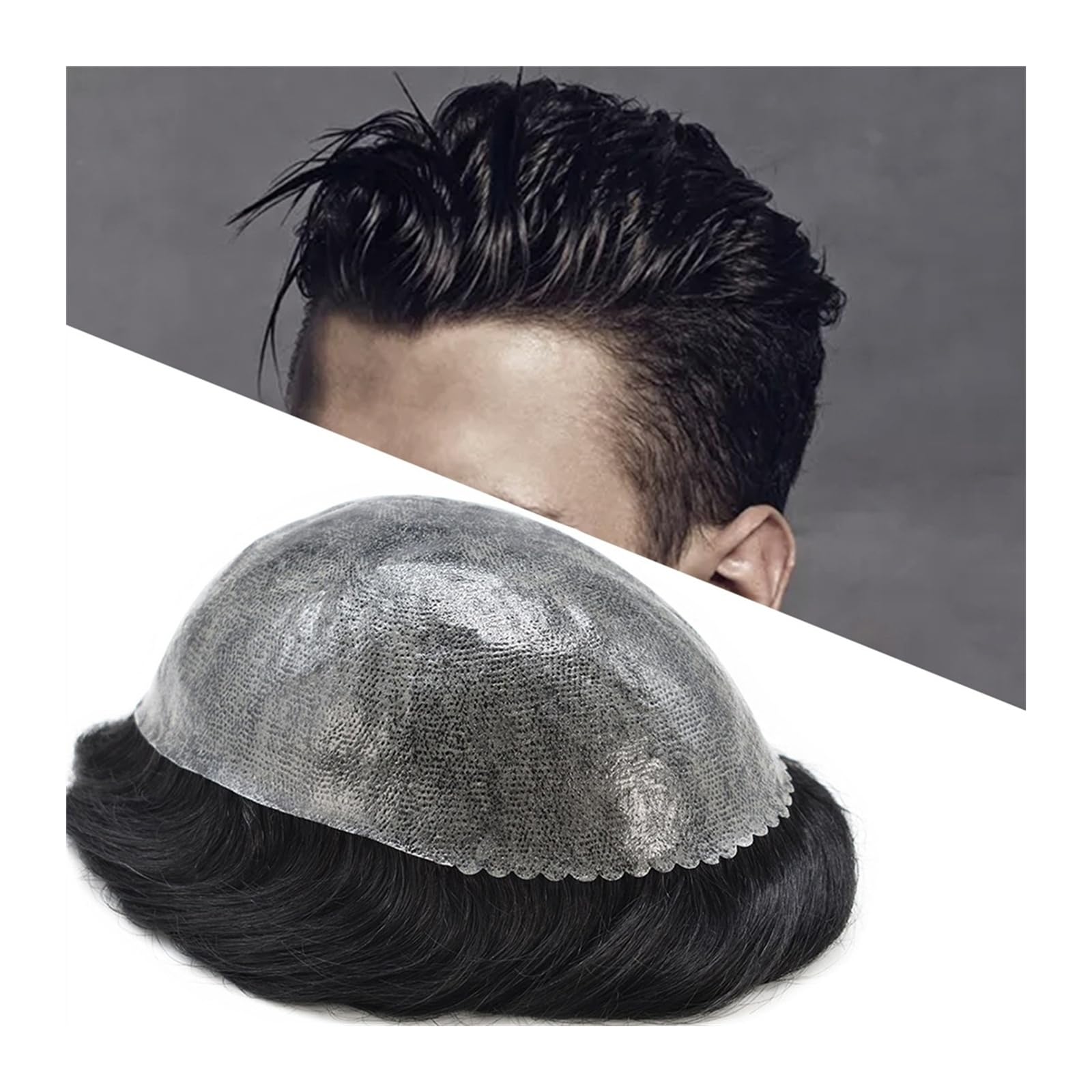 Men Bun Wig, Toupee for Mens Full PU Base Male Hair Prosthesis  Injected Thin Skin Hairpieces 6