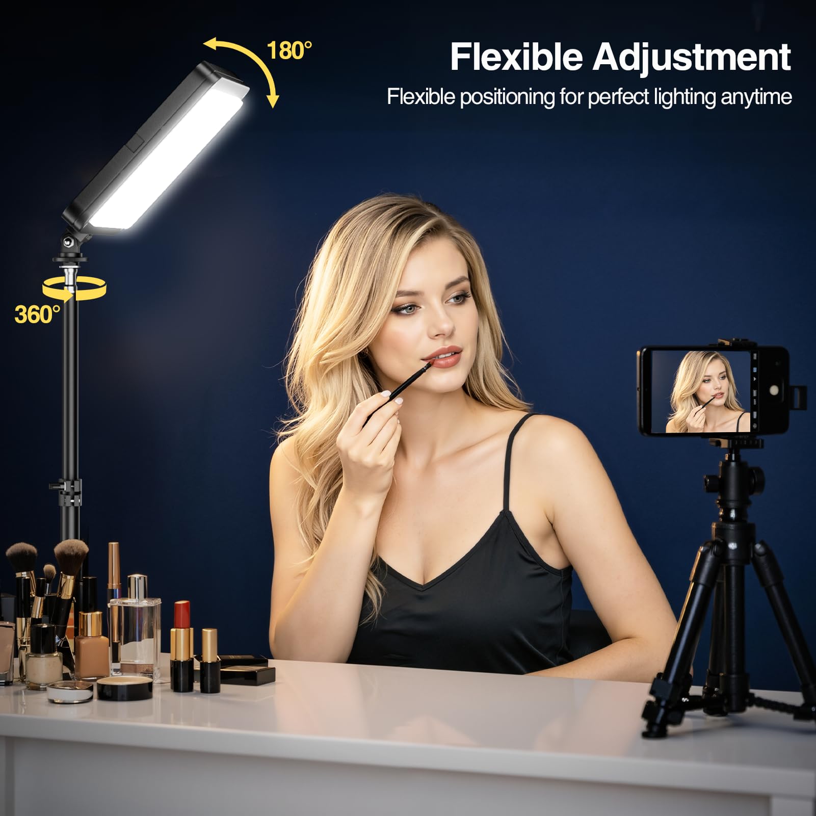 Kit de luz de video LED, iluminación de estudio regulable de 2800-7000 K con soporte de trípode y soporte para teléfono, altura ajustable de 73 pulgadas para grabación de video, transmisión