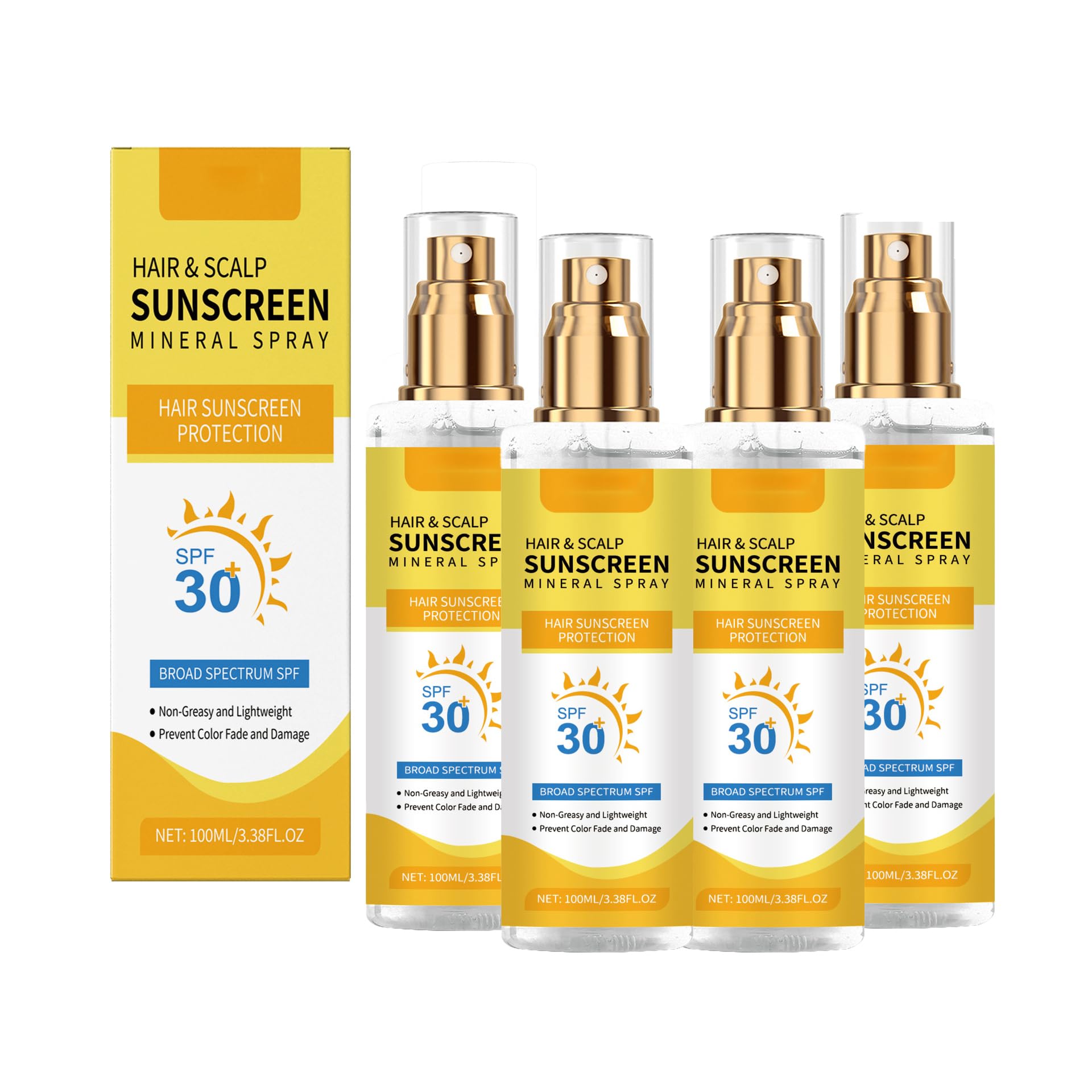 Spray Solare Capelli SPF 30, 4 Pezzi | Protezione UV per capelli colorati, Non grasso e senza peso, Con olio di cocco, Contro secchezza e sbiadimento