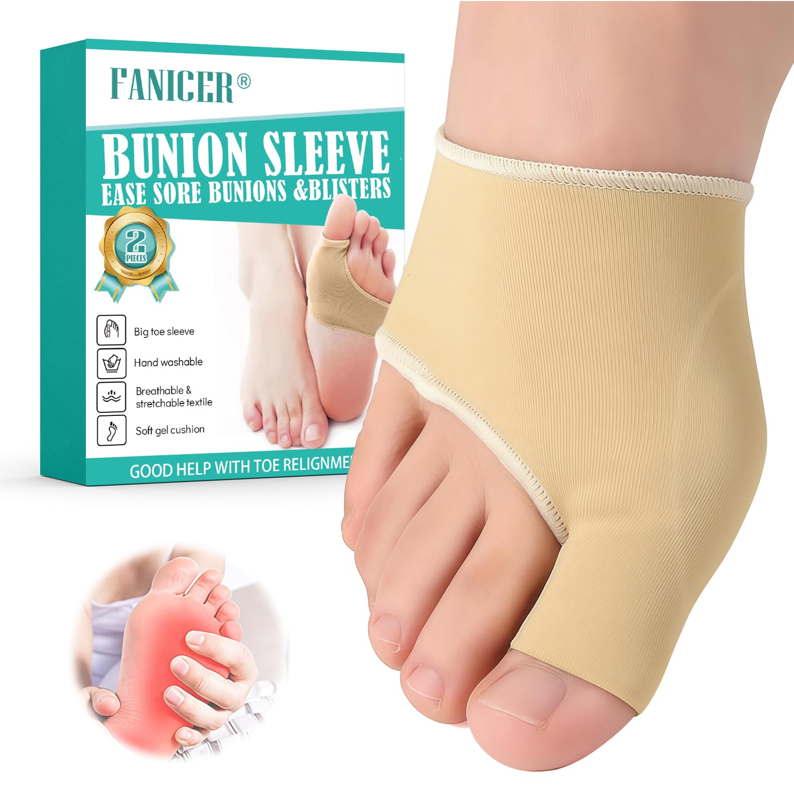 2 Stück Hallux Valgus Schiene mit Silikonpads - Ballenpolster Weich (M) | Hautfarbe M Größe, Reduziert Reibung und Druck im Vorfußbereich, Rutschfest und bequem für Männer und Frauen für Alltag