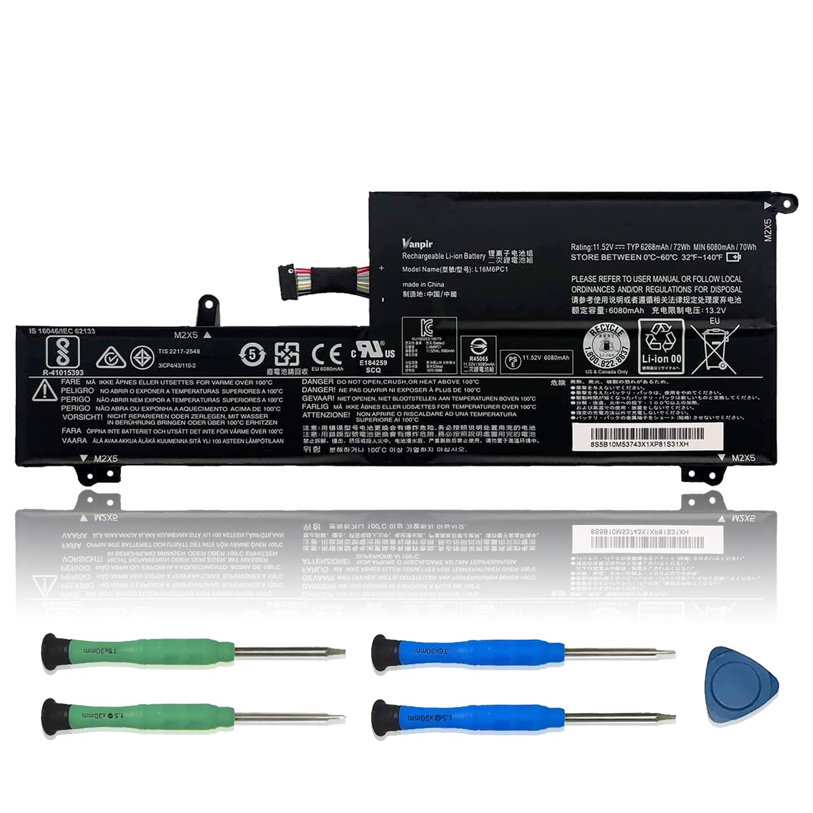 VANPIR L16M6PC1 Laptop Battery 11.52V 72Wh 6268mAh Replacement for Lenovo Yoga 720-15IKB Series Notebook L16L6PC1 L16C6PC1 5B10M53745 5B10M53743 5B10M53744