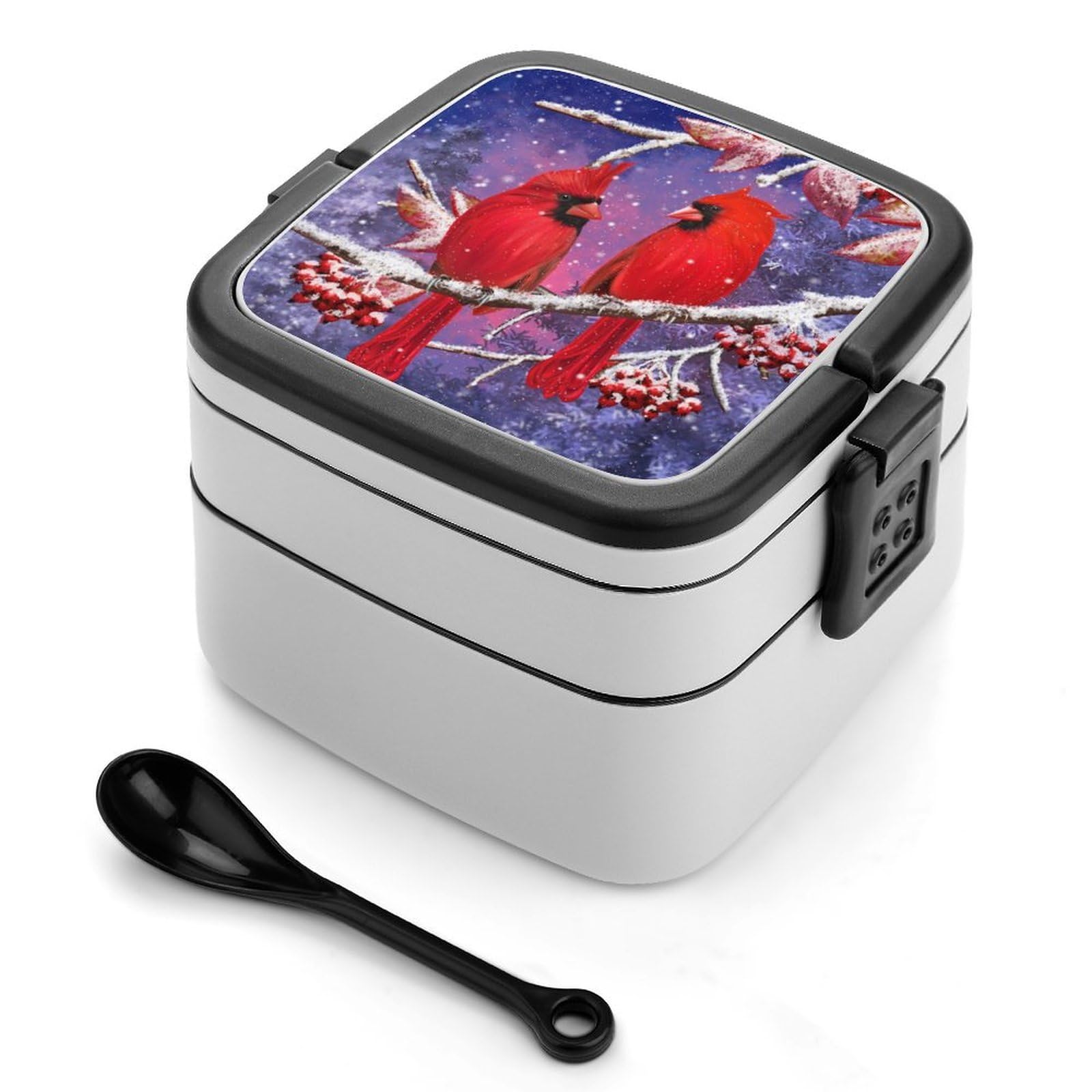 CGSBNGHA Bird Snowy Red Cardinal Bento Lunch Box 2 Layer Lunchbox Food Container for Adults Office