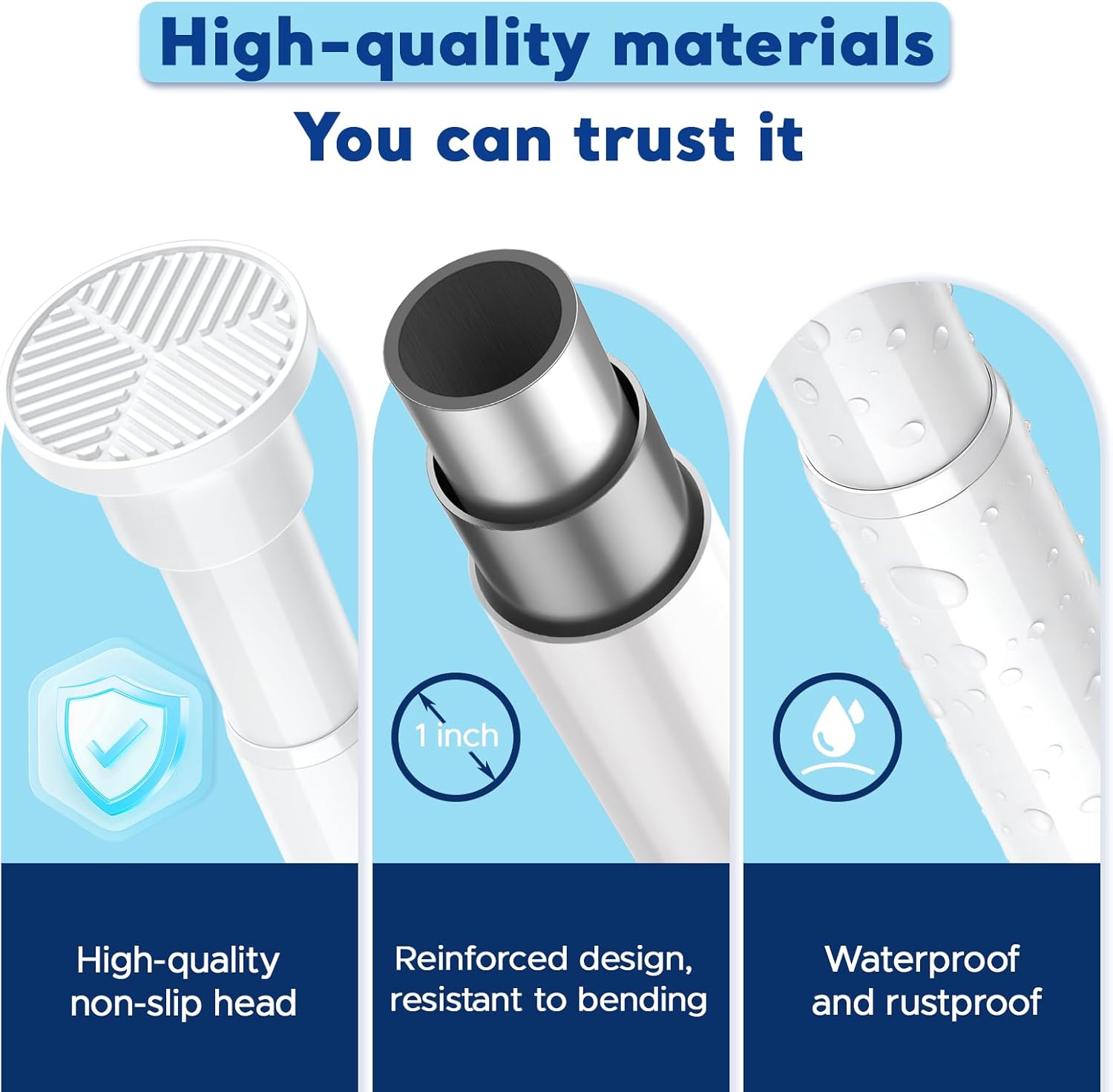 tension rods 48 to 84 inch, 1" heavy duty adjustable spring tension curtain rod - non-slip no drill shower curtain rod for bathroom, window, closet & doorway, white white 48-84 inch