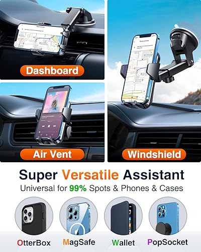 Miniatura 9 de VANMASS Soporte para teléfono celular para automóvil, parabrisas, rejilla de ventilación de auto, con clip de ventilación y panel de tablero, fuerte