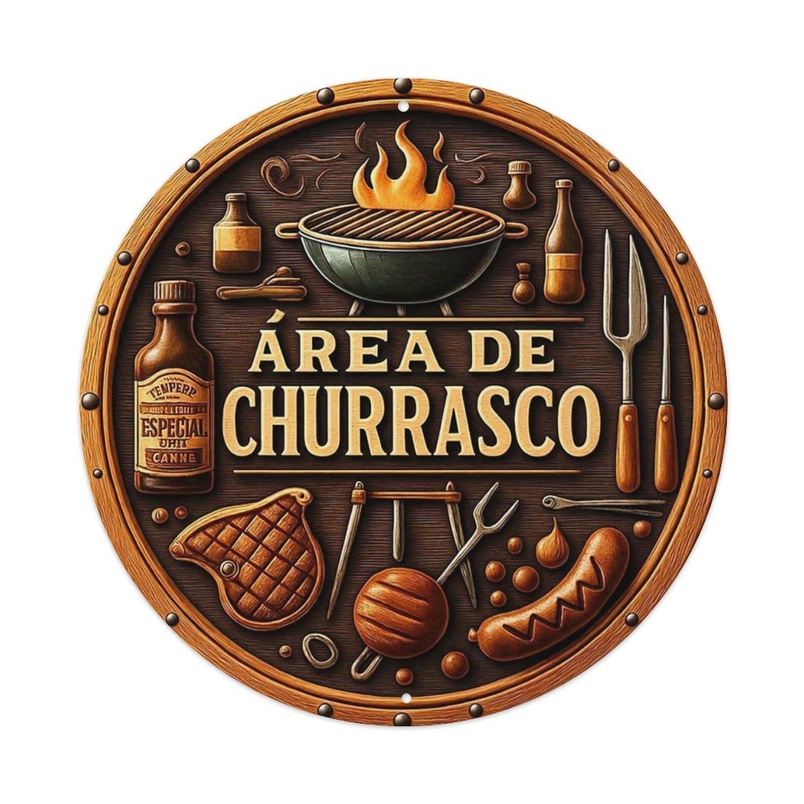 Grill Tools Meat Sauce Fire Vintage Round Tin Sign Retro Metal Wall Decor Metal Poster, Home Bar Garage Cafe Wall Art Decoration 8x8Inches