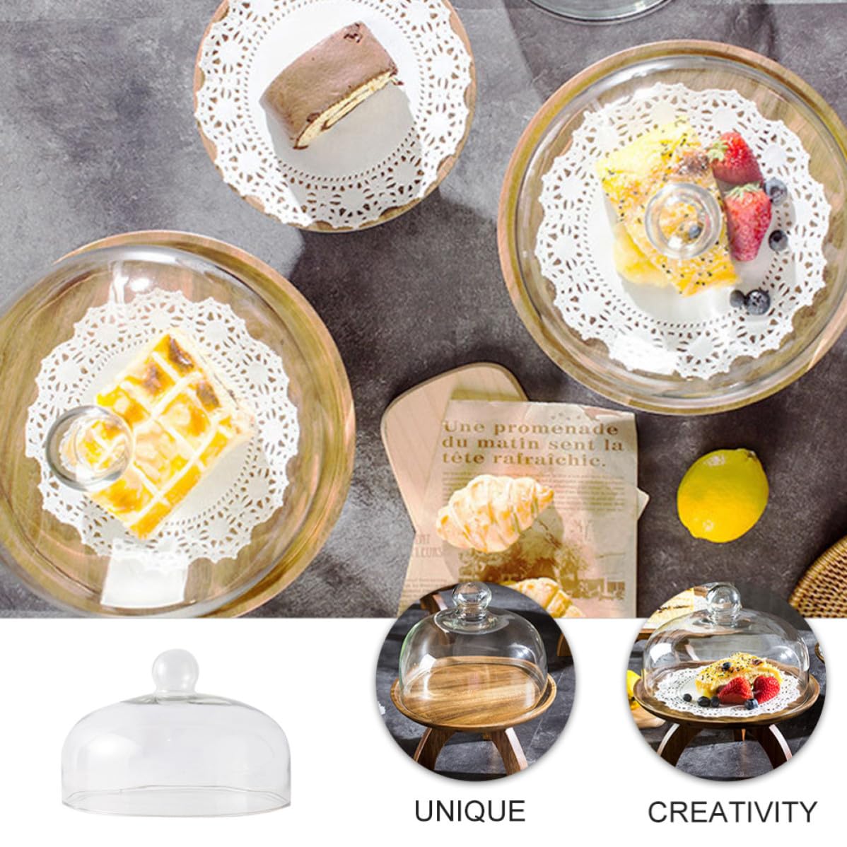 Transparente Cubierta y Redonda de Postre de Vidrio para Tartas Frutas