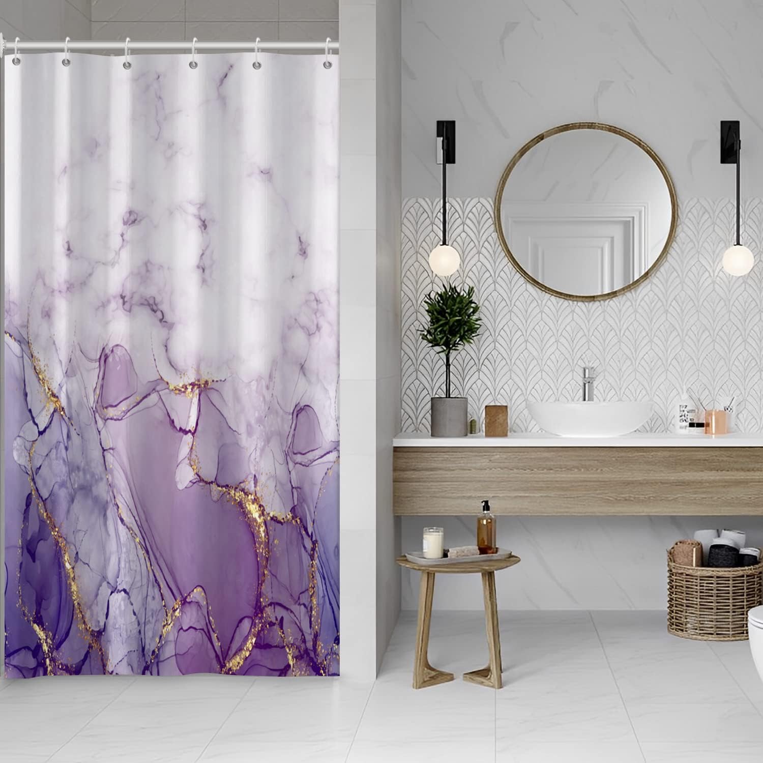 Purple Marble Stall Waterproof Shower Curtain 36x72 inches image 2