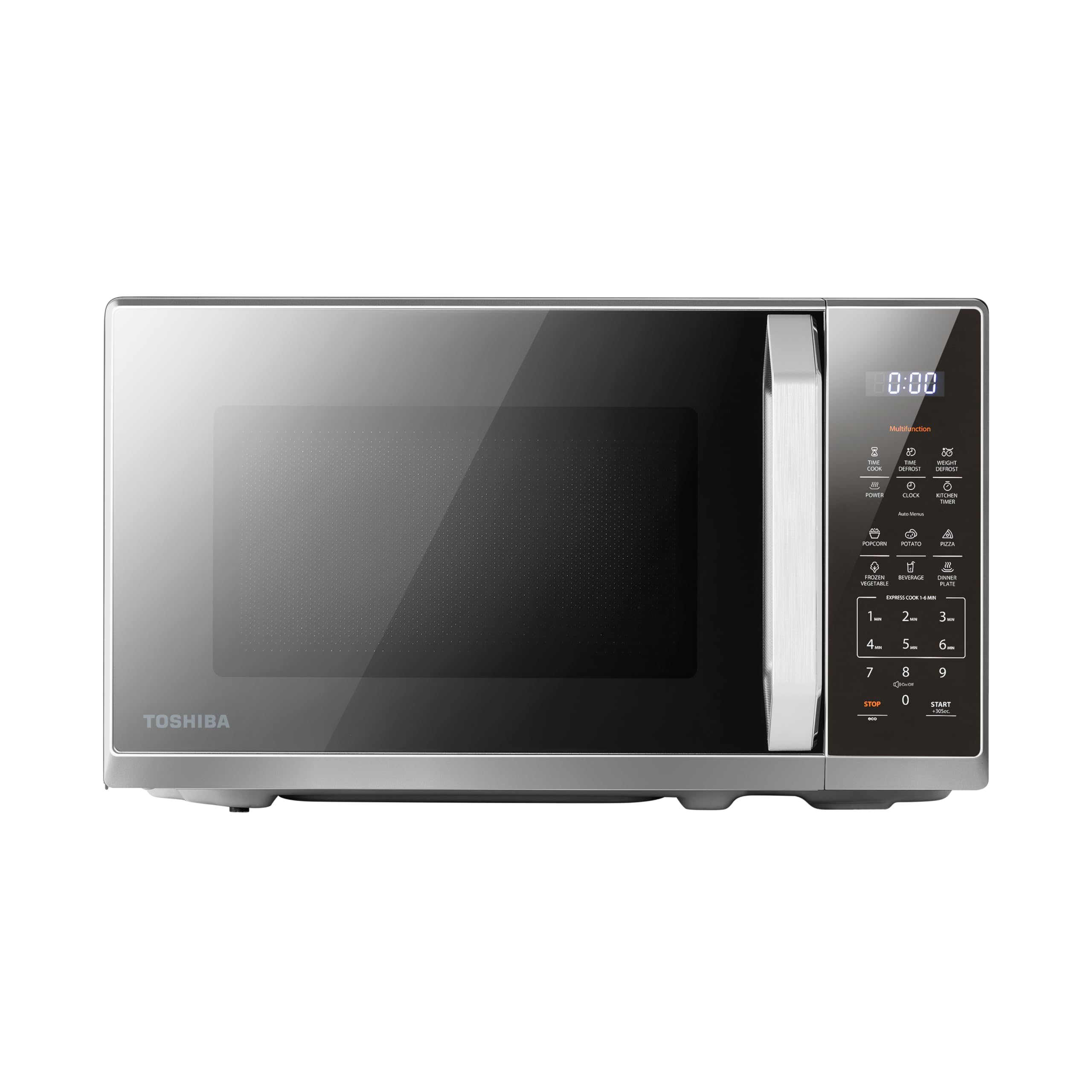 TOSHIBA 20L Black Silver Mirror Microwave Oven, 800W Digital Solo Small Microwave With 11 Power Levels, 6 Auto Menus, +30s Express Cook, Defrost, LED Display, Perfect for 9''Pizza, MW3-EM20PF(MBS)