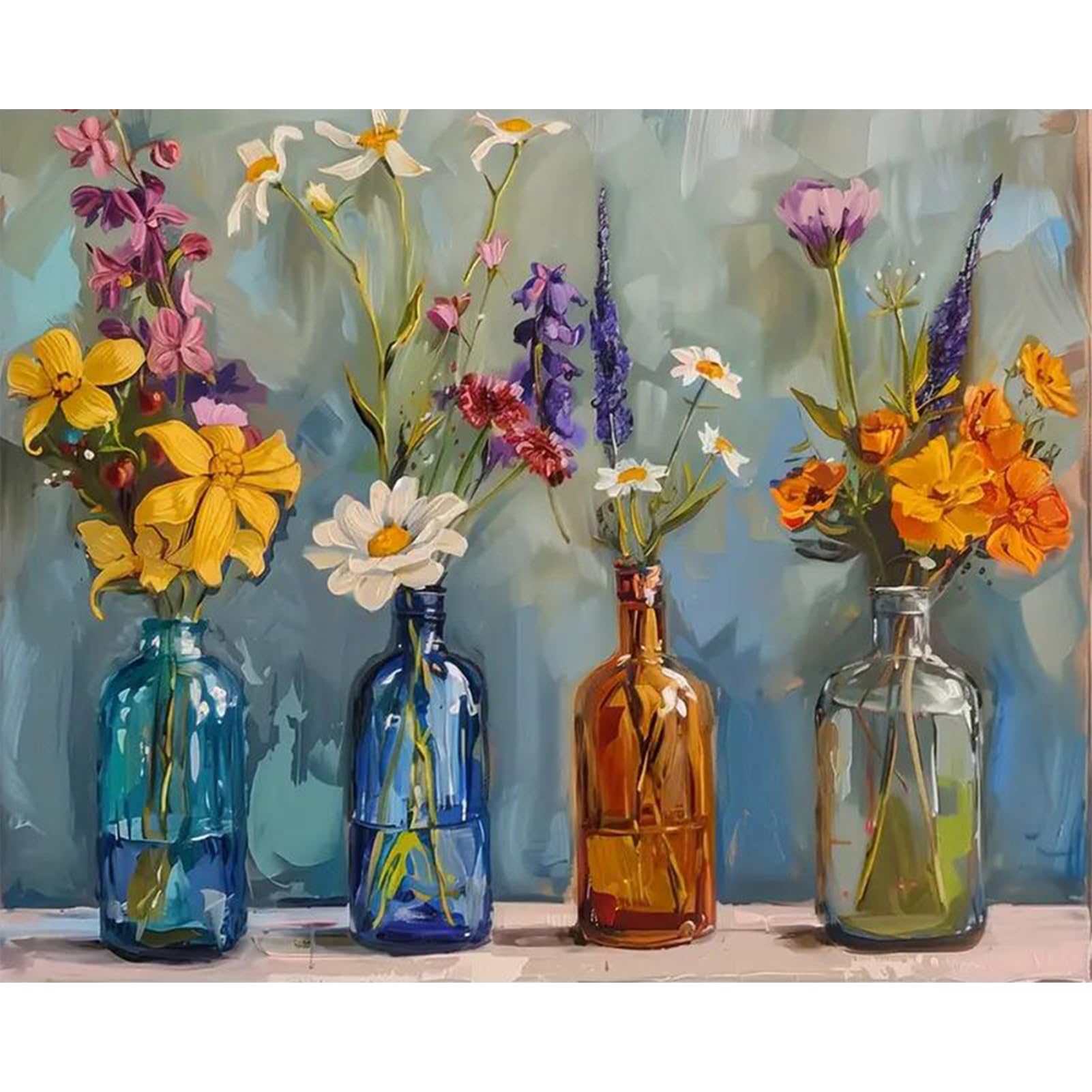 JATOK Paint by Numbers for Adults, Painting Kits for Beginners On Colored Canvas, Easy DIY Acrylic Pigment Drawing Paintwork for Home Wall Decor, 16x20in Frameless, Flowers