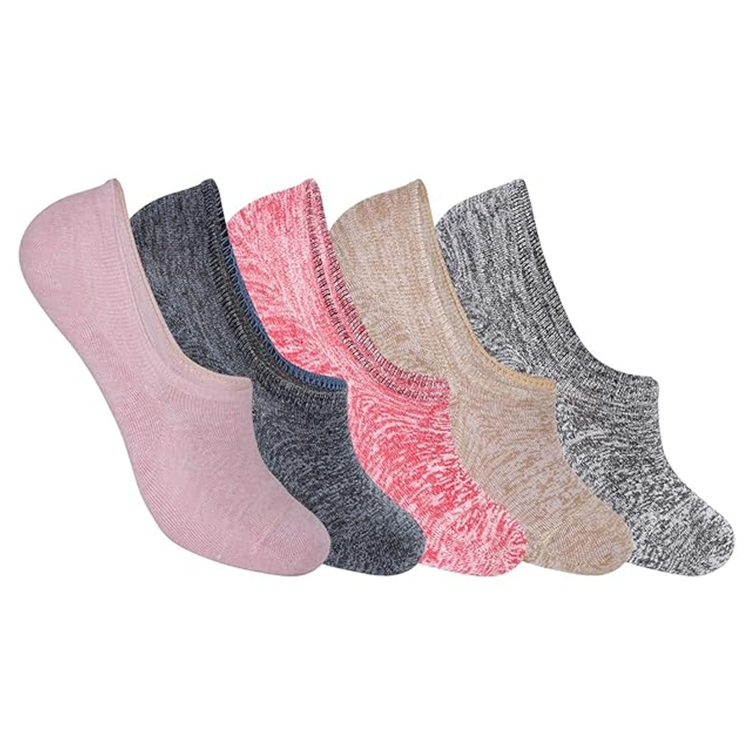 Women's Combed Cotton Metallic Design No Show Length Socks (Multicolour ) - Pack of 5
