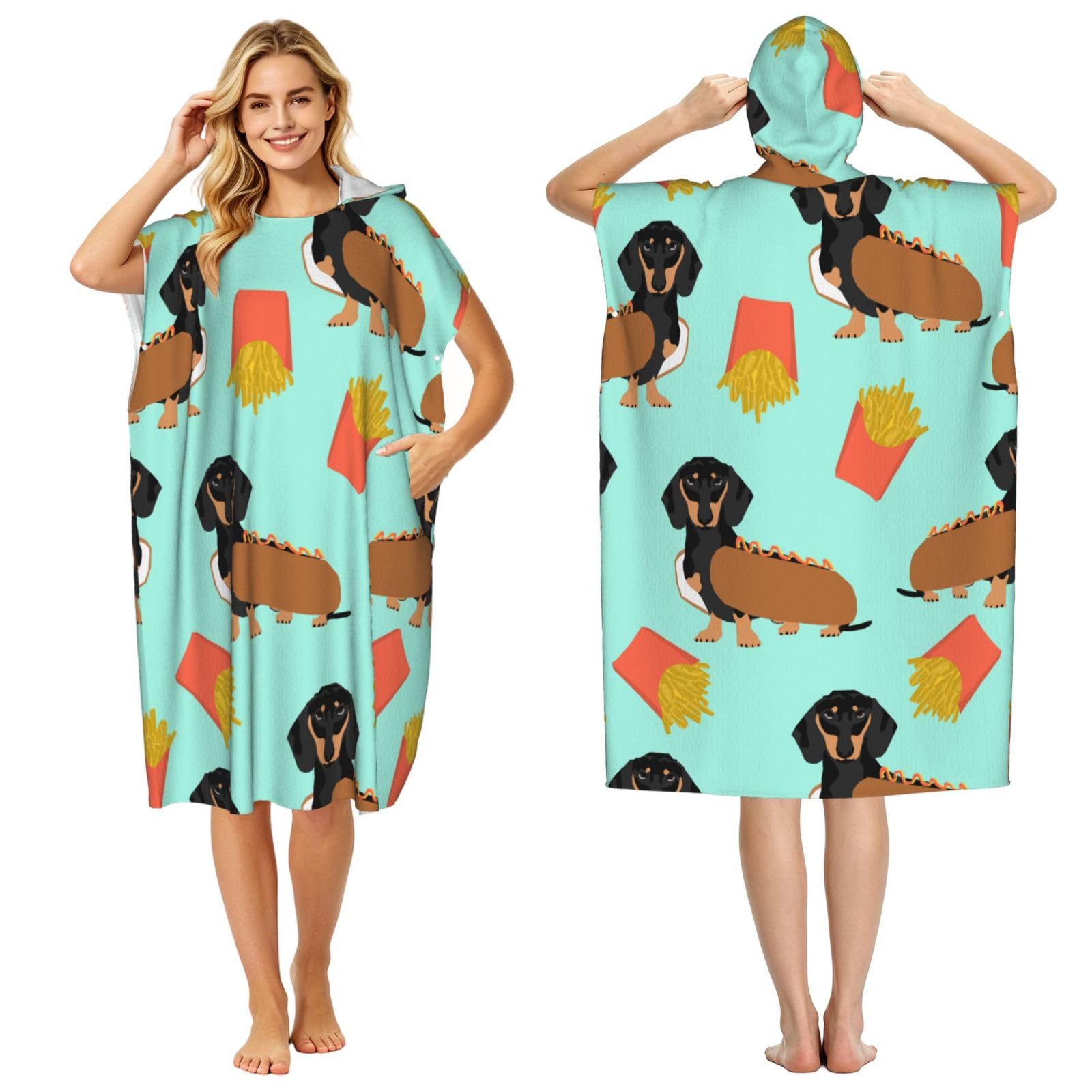 Poadnly Sausage Dog Dachshund, Adult Hooded Beach Towel 90 x 110 cm,Changing Bath Robe, Surf Poncho Towel For Women Men