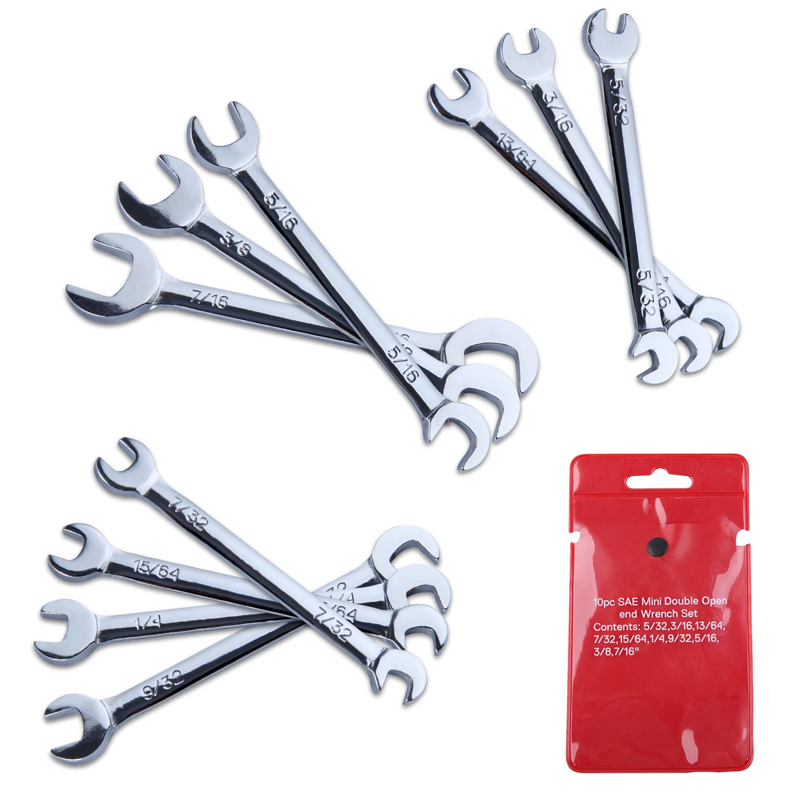 INJOYTEC Mini Double Open End Wrench SAE Wrench Set Super-Thin Open End Wrench Set including Organizer Bag 5/32", 3/16"