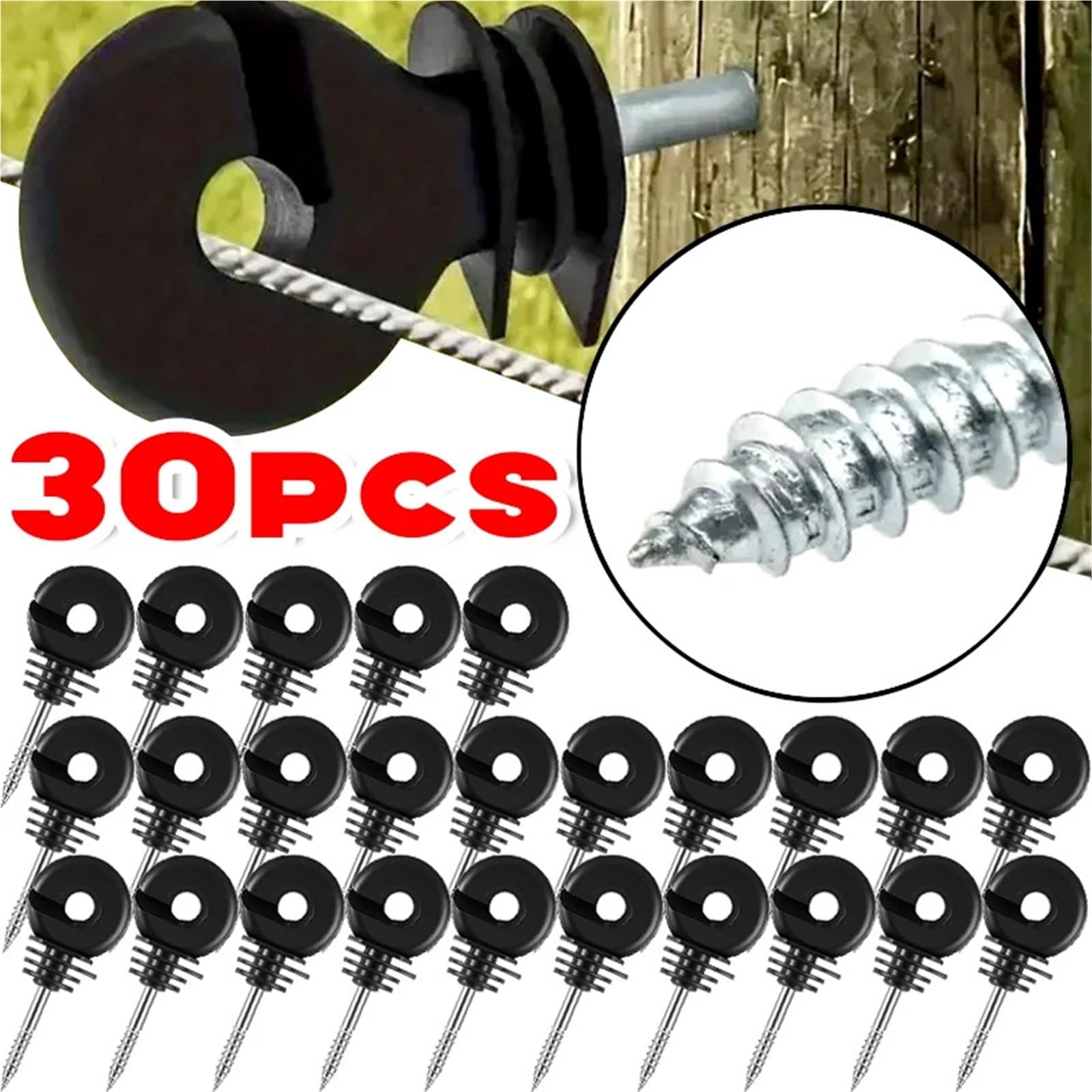 Anillo Aislador Aisladores Anillo atornillable for valla aislante de enrejado eléctrico negro for cría animales en jardines agrícolas(30pcs)