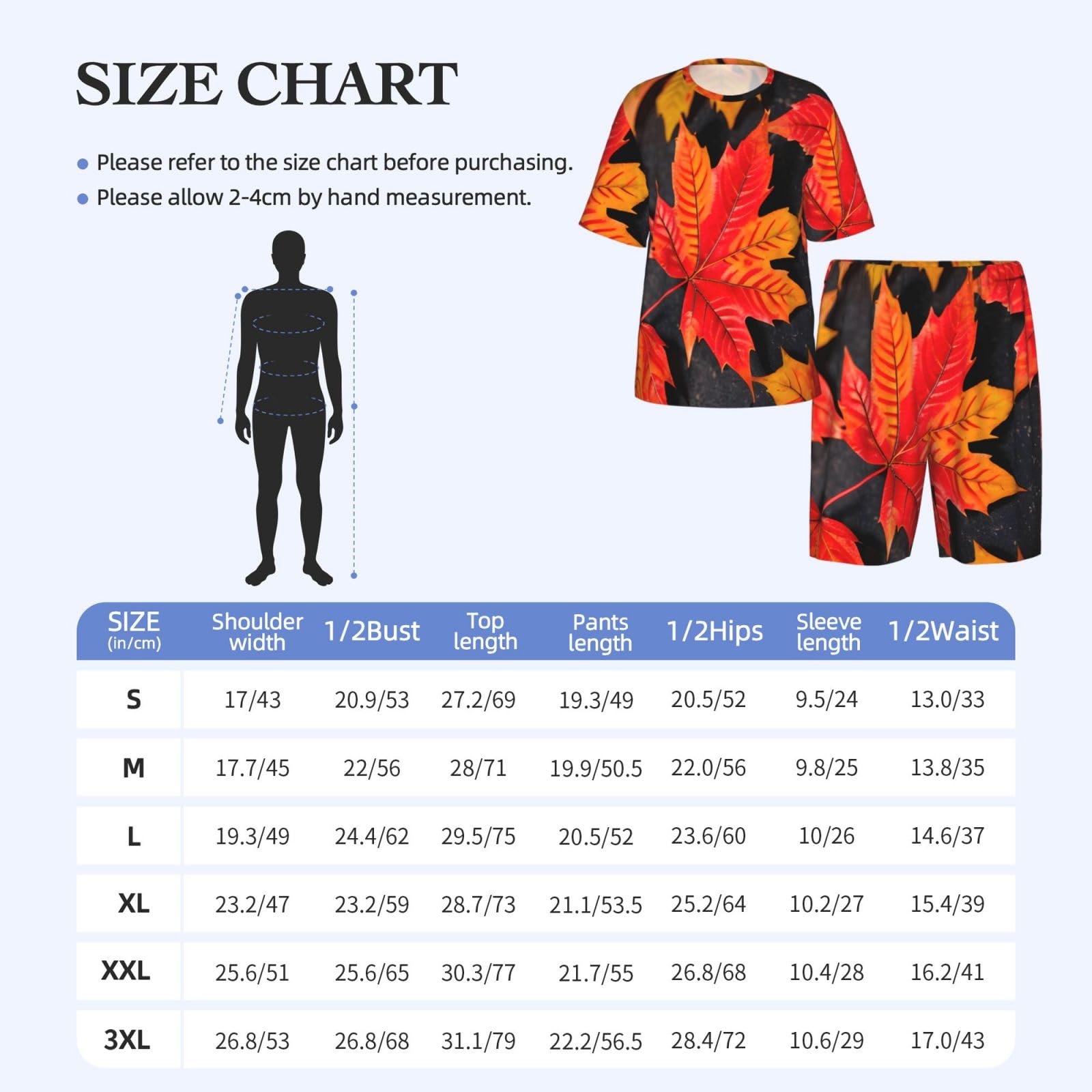 Conjunto de pijama clásico con estampado de hojas rojas para hombre, pantalones cortos de pijama suaves para hombre, perfecto para las noches de verano