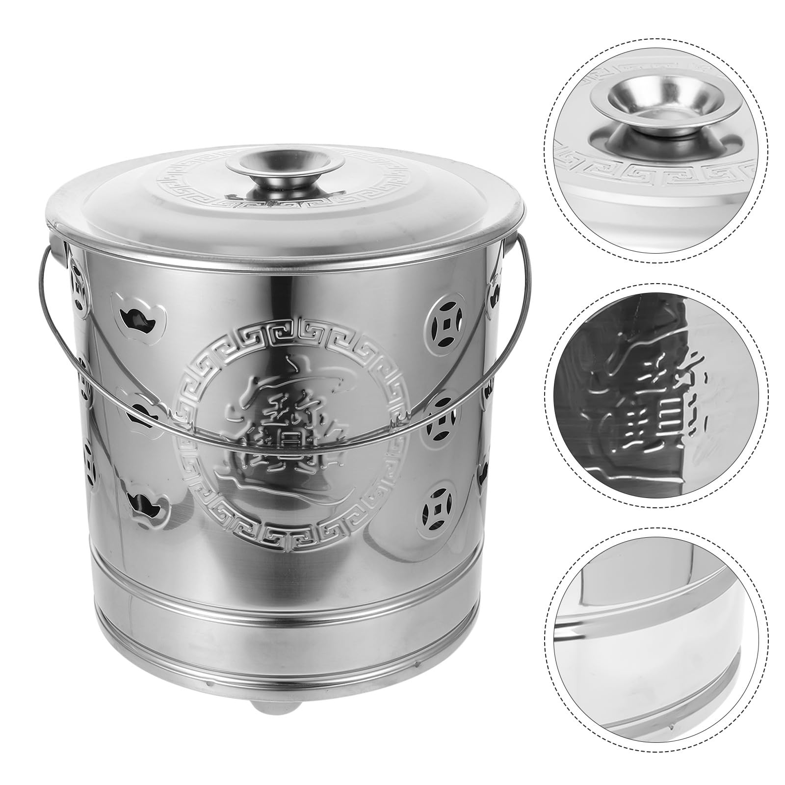 Incinerador de Acero Inoxidable para Quemar Papel Ritual Cubo Portátil con Asas Grandes Resistente y Duradero para Exteriores Jardines y Templos Modelo Pequeño sin Interior