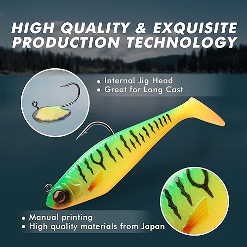 Miniatura 4 de Gotour Señuelos de pesca suaves sin malas hierbas para agua dulce y salada, cebos de pesca premontados de primera calidad para pesca de lubina, cebo