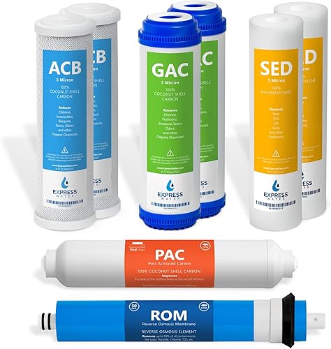 Express Water  Juego de filtros de repuesto para sistema de ósmosis inversa de 1 año  8 filtros con 50 membrana de ósmosis inversa GPD, GAC, ACB,