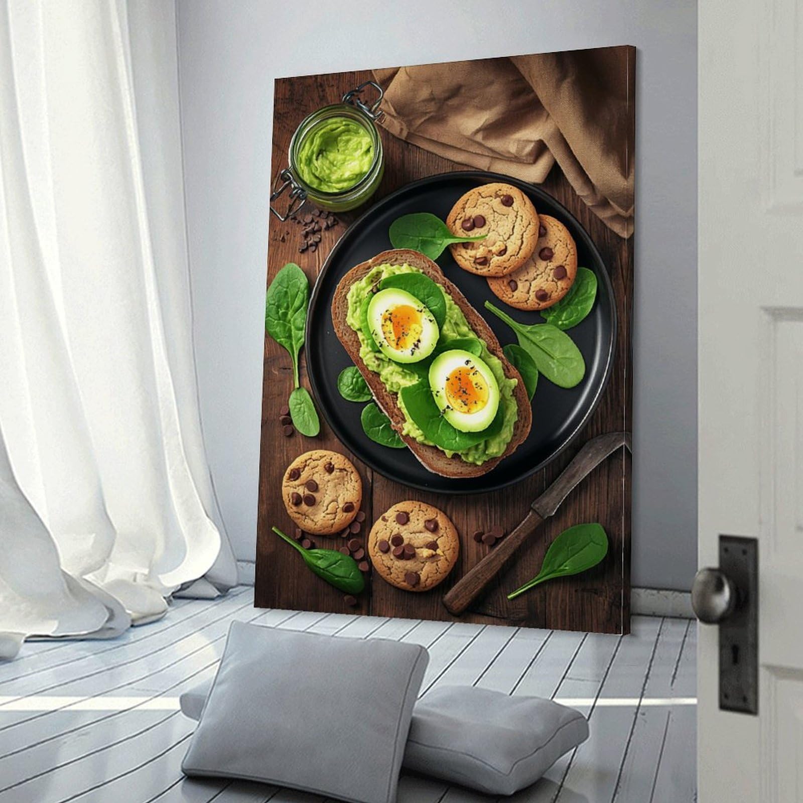 GMUKIFFY Quadro su tela da parete con motivo "Healthy Breakfast", decorazione artistica da parete con uova di cibo naturale, rustico, su tela, tesa e incorniciata, decorazione per la casa, pronta da