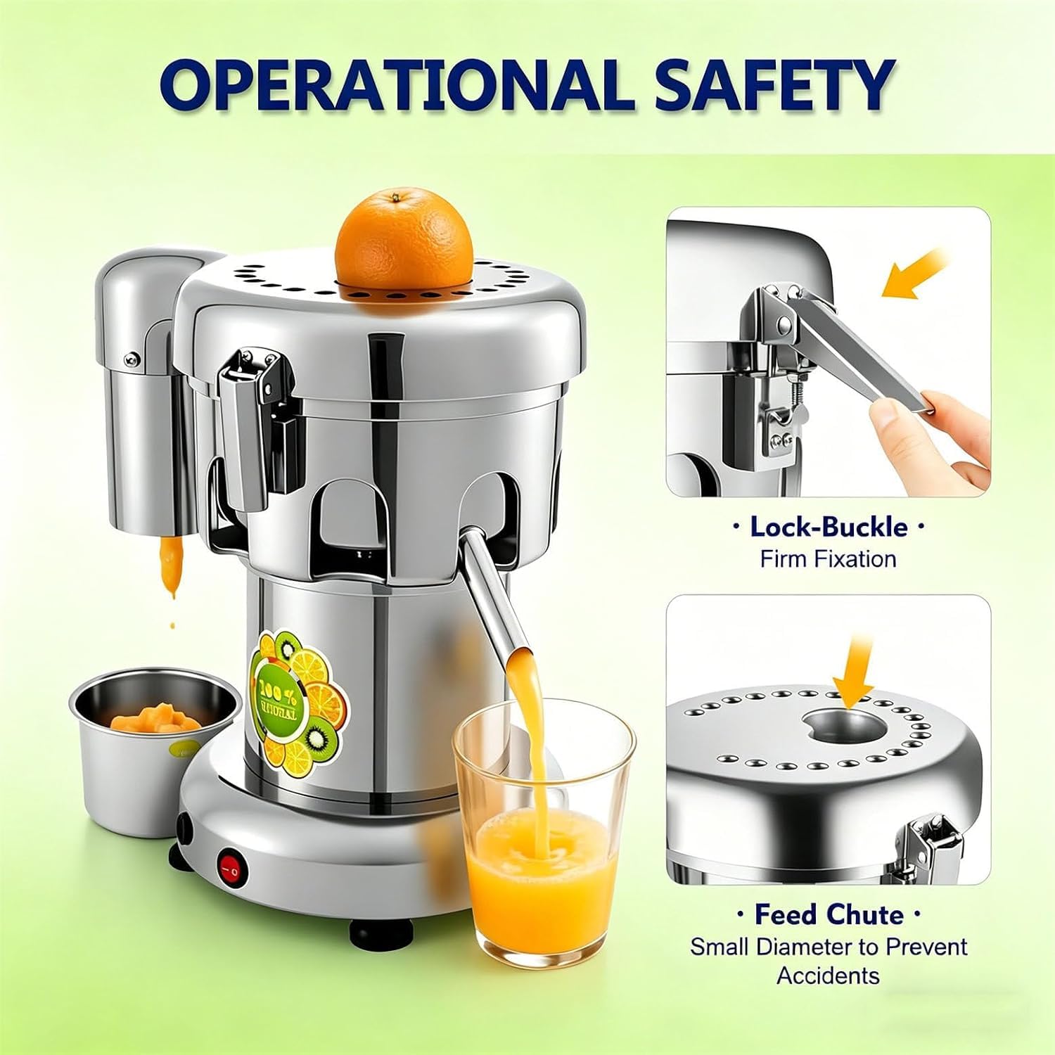 Exprimidor comercial con grifo de agua, exprimidor de naranjas, exprimidor eléctrico de 25 a 35 naranjas por minuto.