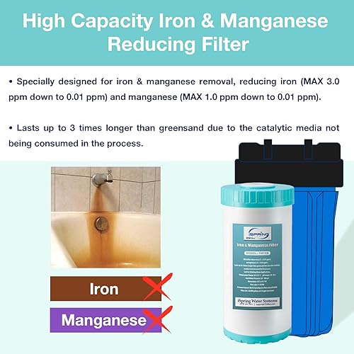 Miniatura 6 de iSpring WGB21BM Sistema de filtración de agua de 2 etapas para toda la casa, filtros reductores de manganeso de 10 x 4.5 pulgadas, puertos de 1