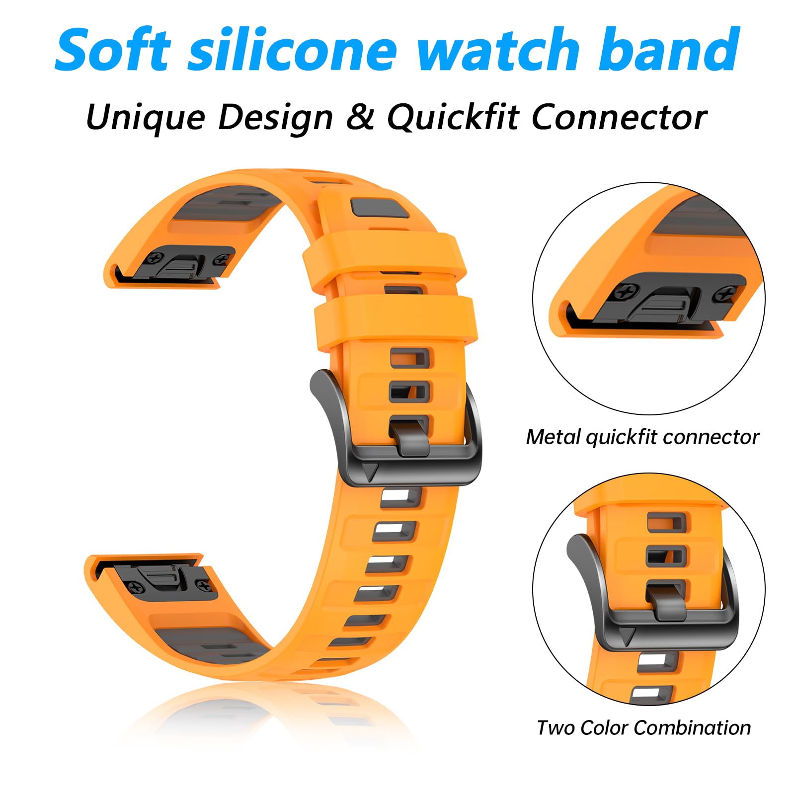Silikonowy pasek Quickfit, kompatybilny z Garmin Fenix 8 pro 51 mm, Fenix 7X/7X pro/6X/6X pro/5X/5X plus/3/3 H, 26 mm sportowy pasek do zegarka Touch 8, Quatix 8, Descent Mk3i 51 mm, Enduro 3