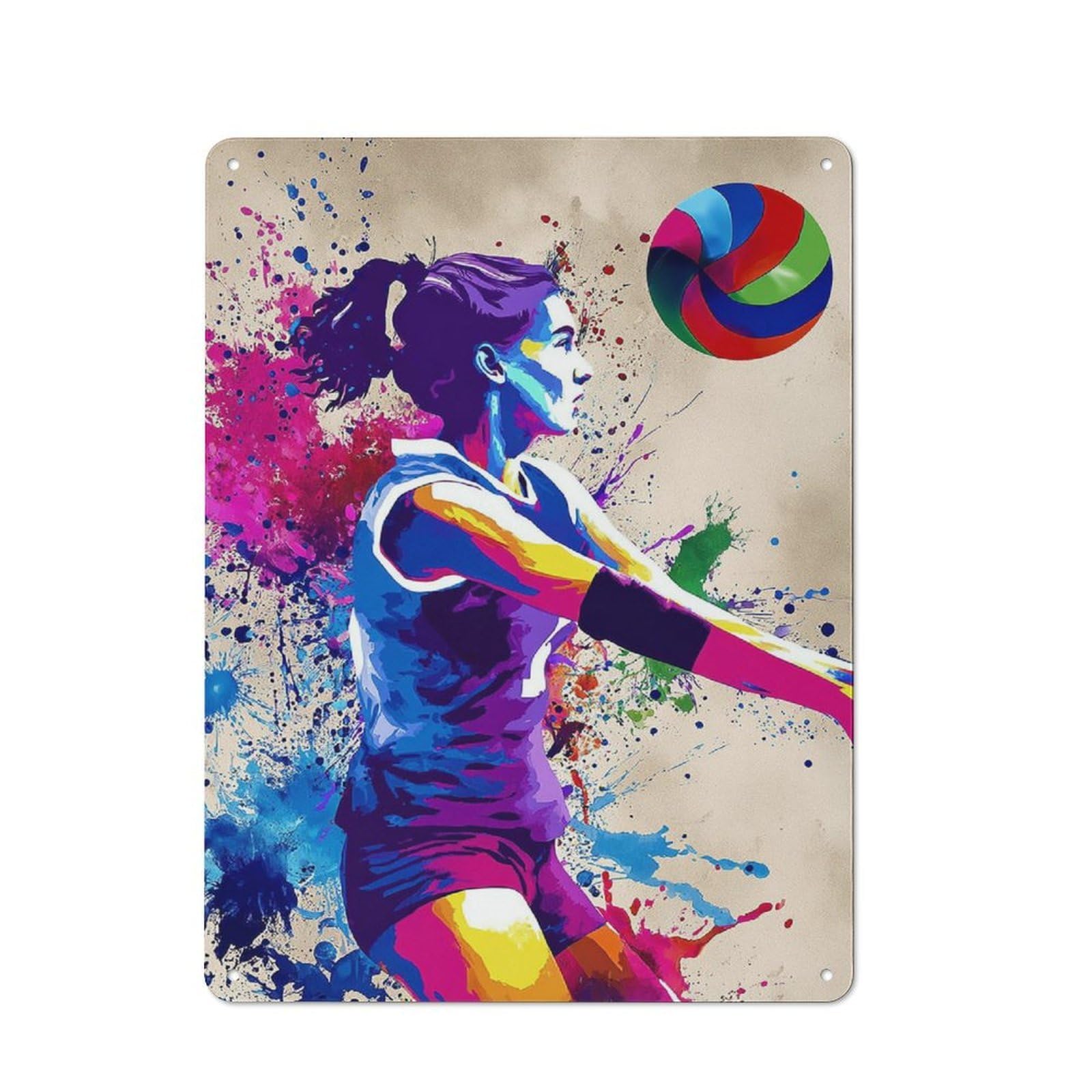 Junmoney Vibrant Volleyball Player Art Print -1 For Garden Room Or Summerhouse, Rustic Tin Sign 40X30cm, Wall Decor For Garden Rooms And Summerhouses