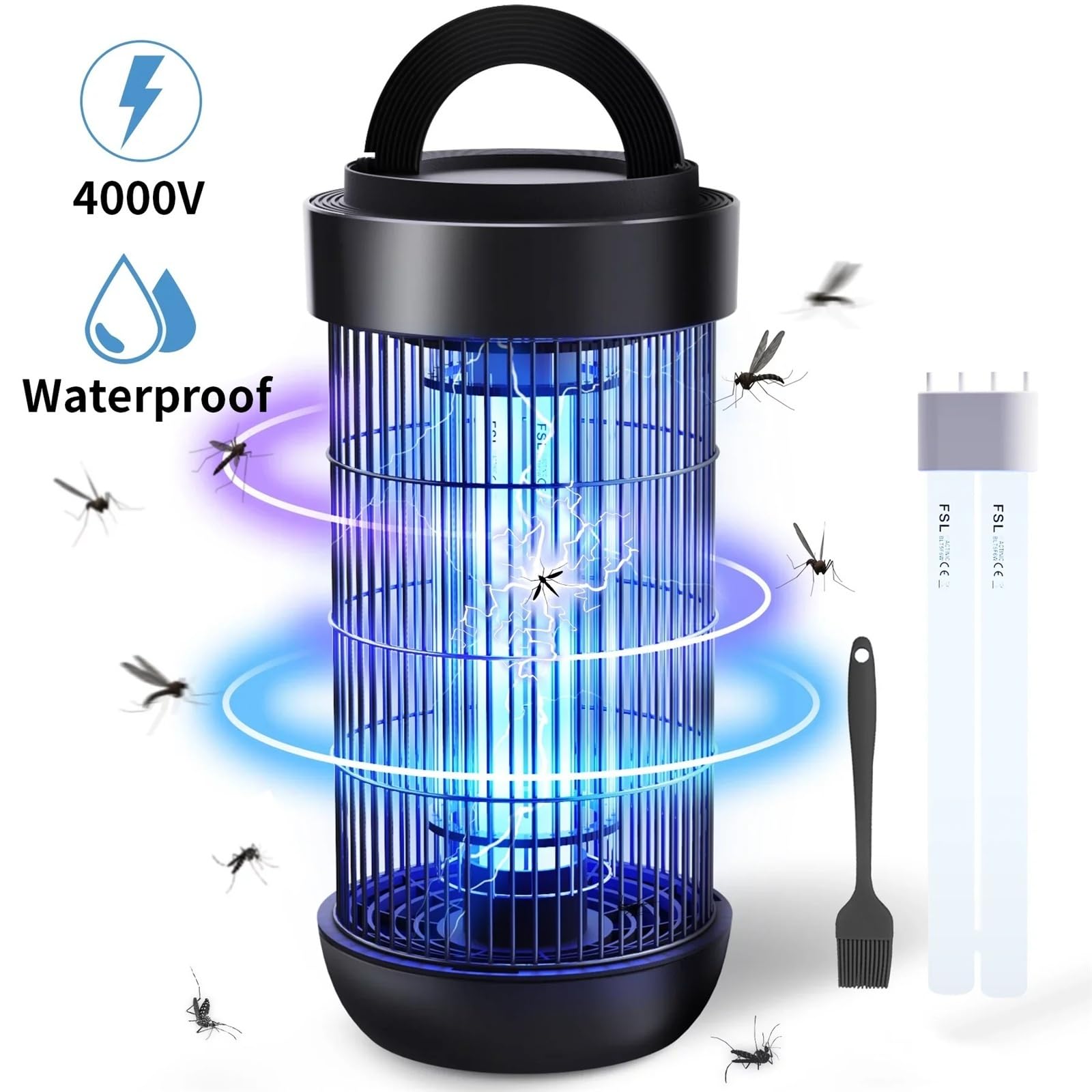 Zanzaricida elettrico impermeabile da 4000 V - Trappola per insetti da interno ed esterno da 7,48 pollici con luce LED