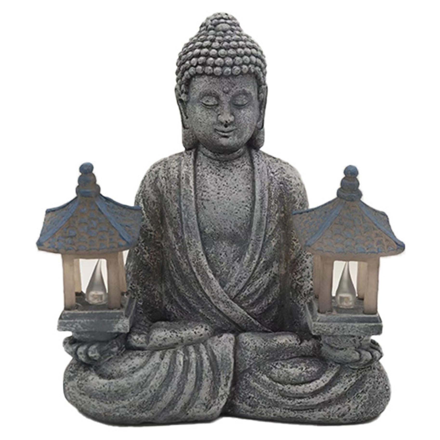 Statue de Bouddha pour jardin solaire en résine étanche avec lampes LED 23 cm