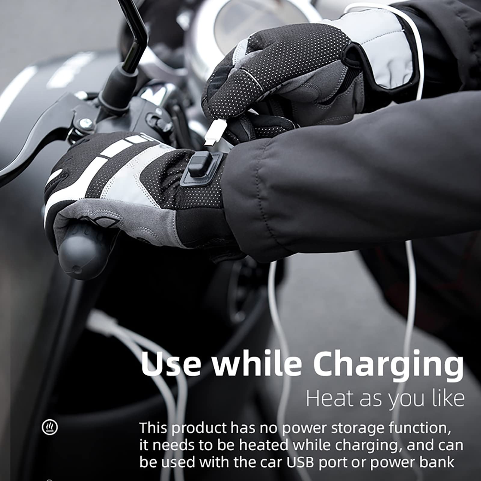 Ogrzewane rękawiczki rowerowe zimowe z ekranem dotykowym USB rękawice termiczne wiatroszczelne odblaskowe narciarstwo motocykl ogrzewacz do rąk dla kobiet mężczyzn, szary, S (dłona: 7 cm)