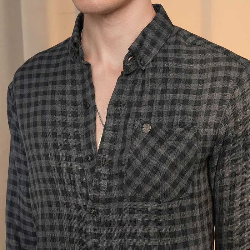 Image of CAHOOT Men's Gingham Shirt | Casual Wear | Spread Collar | Long Sleeve | Button Closure | Shirt Crafted with Comfort Fit for Everyday Wear