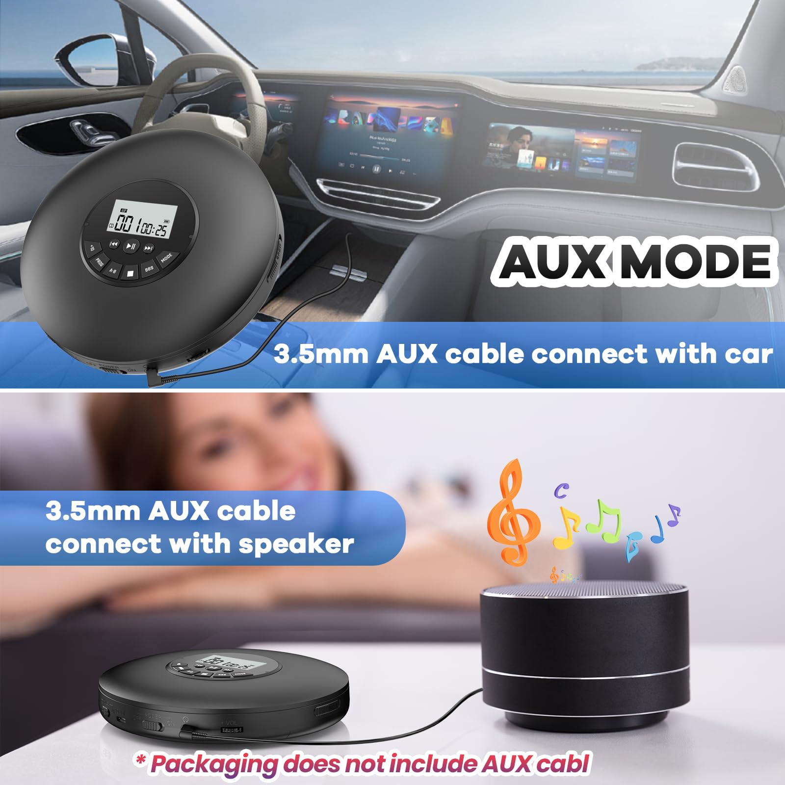 Arafuna Tragbarer Persönlicher CD Player mit Anti-Skip & Programmierfunktion, Compact Discman unterstützt CD-R/CD-RW Wiedergabe, mit mitgelieferten Kopfhörern für privates Musikhören