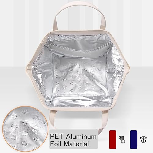 Miniatura 5 de Bolsa de almuerzo para mujer, bolsa de mano de piel, bolsa de almuerzo grande aislada reutilizable para adultos