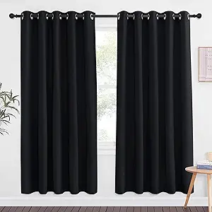 NICETOWN Blackout Curtain Drape for Night Shift - Light Reducing Thermal Insulated Solid Grommet Blackout Window Treatment for Living Room (1 Piece, W66 x L72, Black)