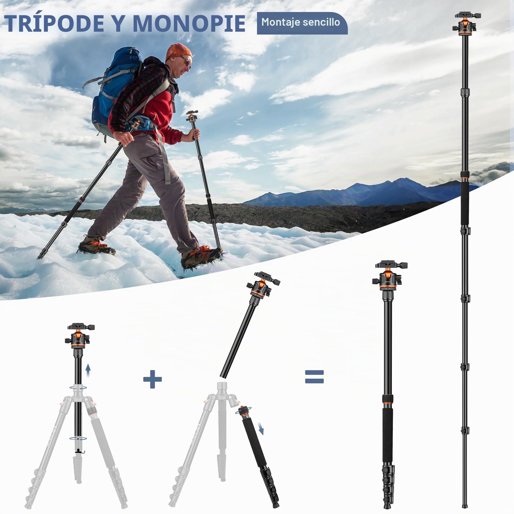 Victiv 198 cm Tripode Camara para Sony Canon Nikon, Tripode para Movil Alto de Viaje Compacto de Aluminio, Trípode Cámara Reflex Fotografia Panorámico 360° Carga Máxima 8kg