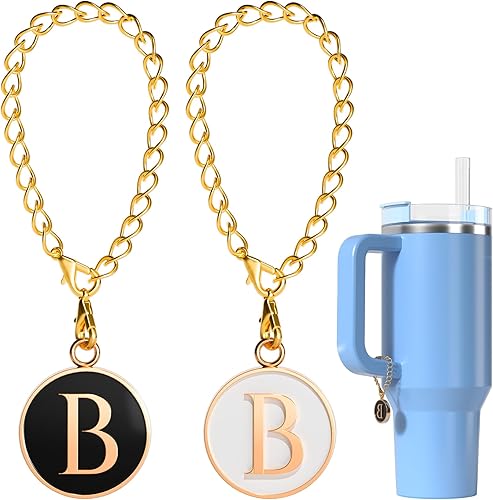 Miniatura 9 de Utuichuo Tapa de popote de 0.394 in para copa Stanley, 30 onzas, 40 onzas, inicial, con 2 dijes de letras, accesorios para dije de identificación