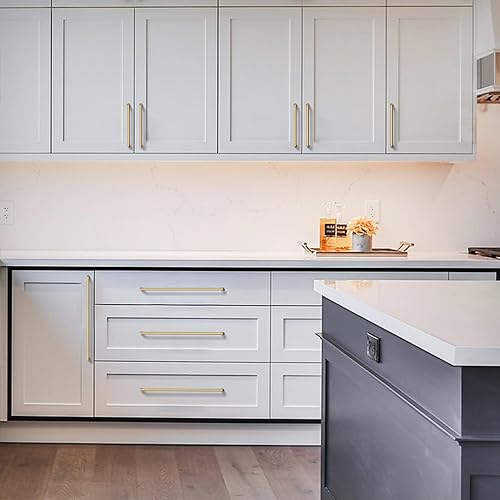 Miniatura 4 de Amerdeco Paquete de 10 tiradores de bronce champán para gabinetes de 12.5 pulgadas (12.598 in) con agujeros centrales, manijas de gabinetes de