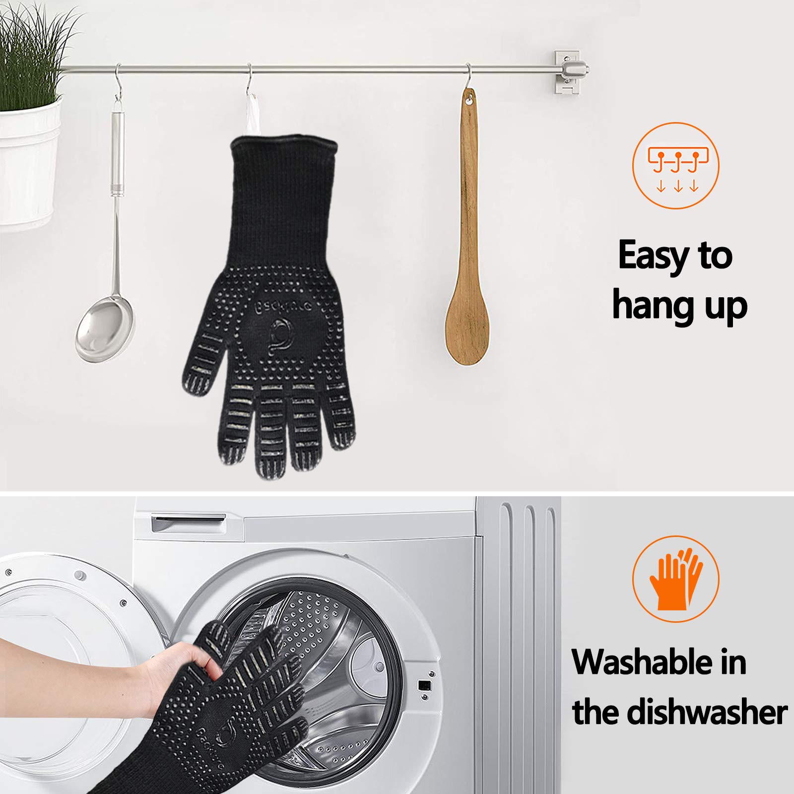 VDISRR Gants De Cuisson Résistants à La Chaleur 800°C - Silicone Antidérapant - Longueur 33cm - Universel