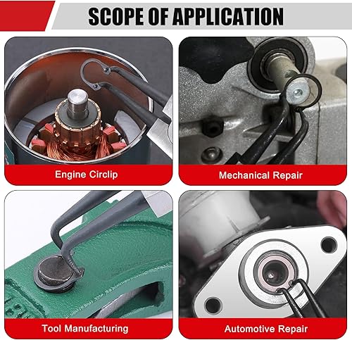 Miniatura 8 de Juego de 4 alicates de anillo a presión de 7 pulgadas con bolsa de almacenamiento, kit de alicates de clip internos/externos resistentes con