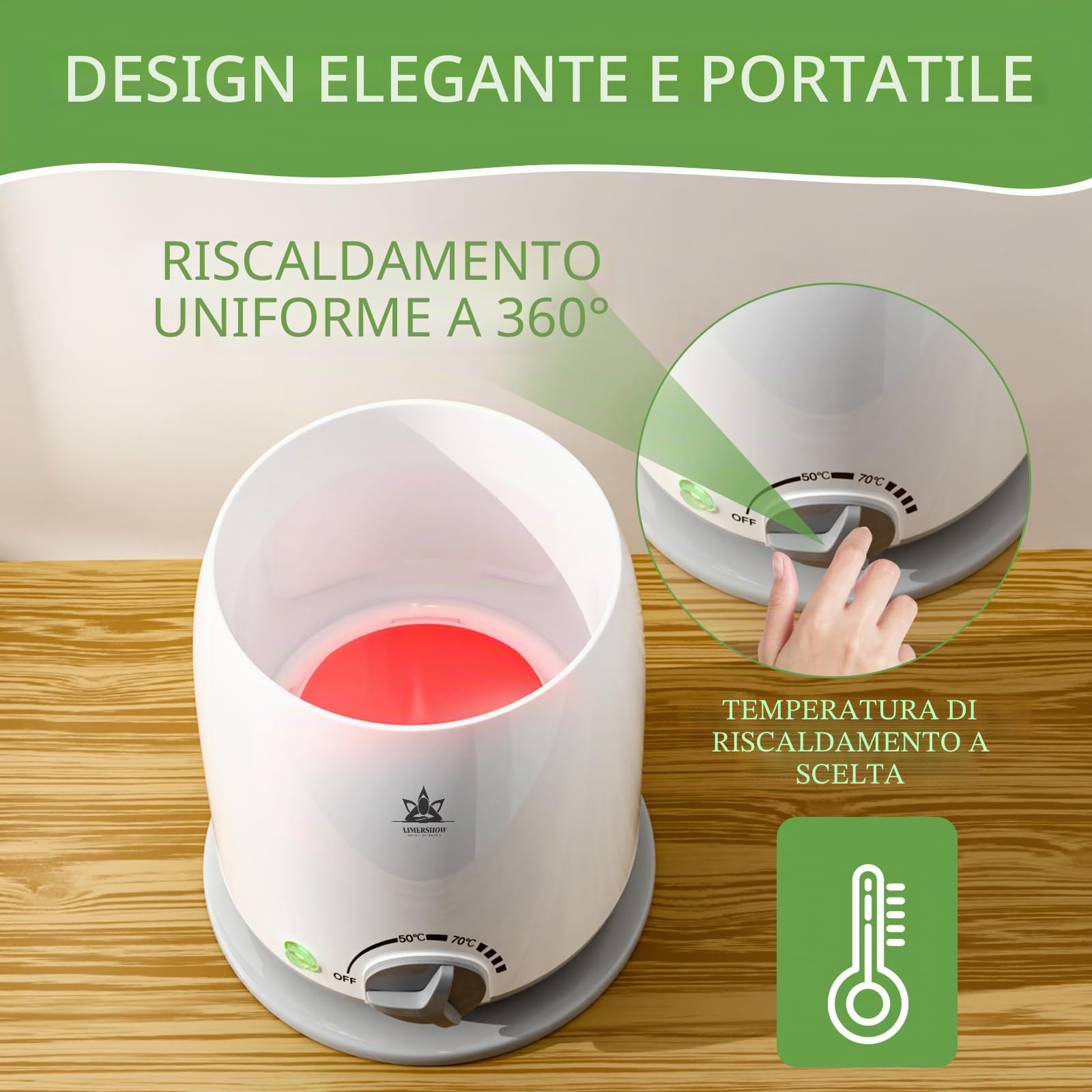 Olio da massaggio, scalda olio da massaggio, scalda con caraffa in vetro, riscaldamento rapido per 5 minuti, relax grazie al piacevole massaggio caldo