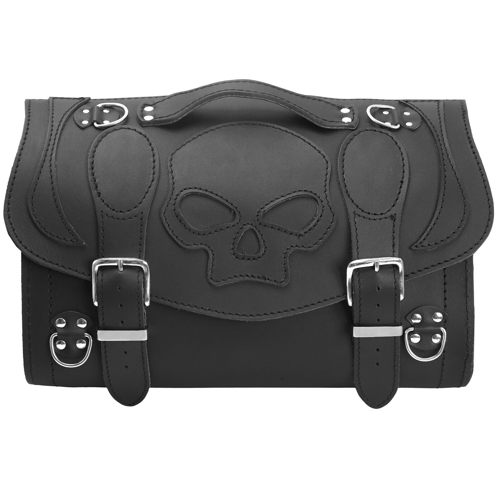 Devil Skull schwarz Gepäckkoffer kompatibel mit Harley Davidson XS Sissybar Koffer Rolle Roller Vespa Moped Motorrad HD Lederkoffer Gepäckträger Heckkoffer Chopper Custom schwarz