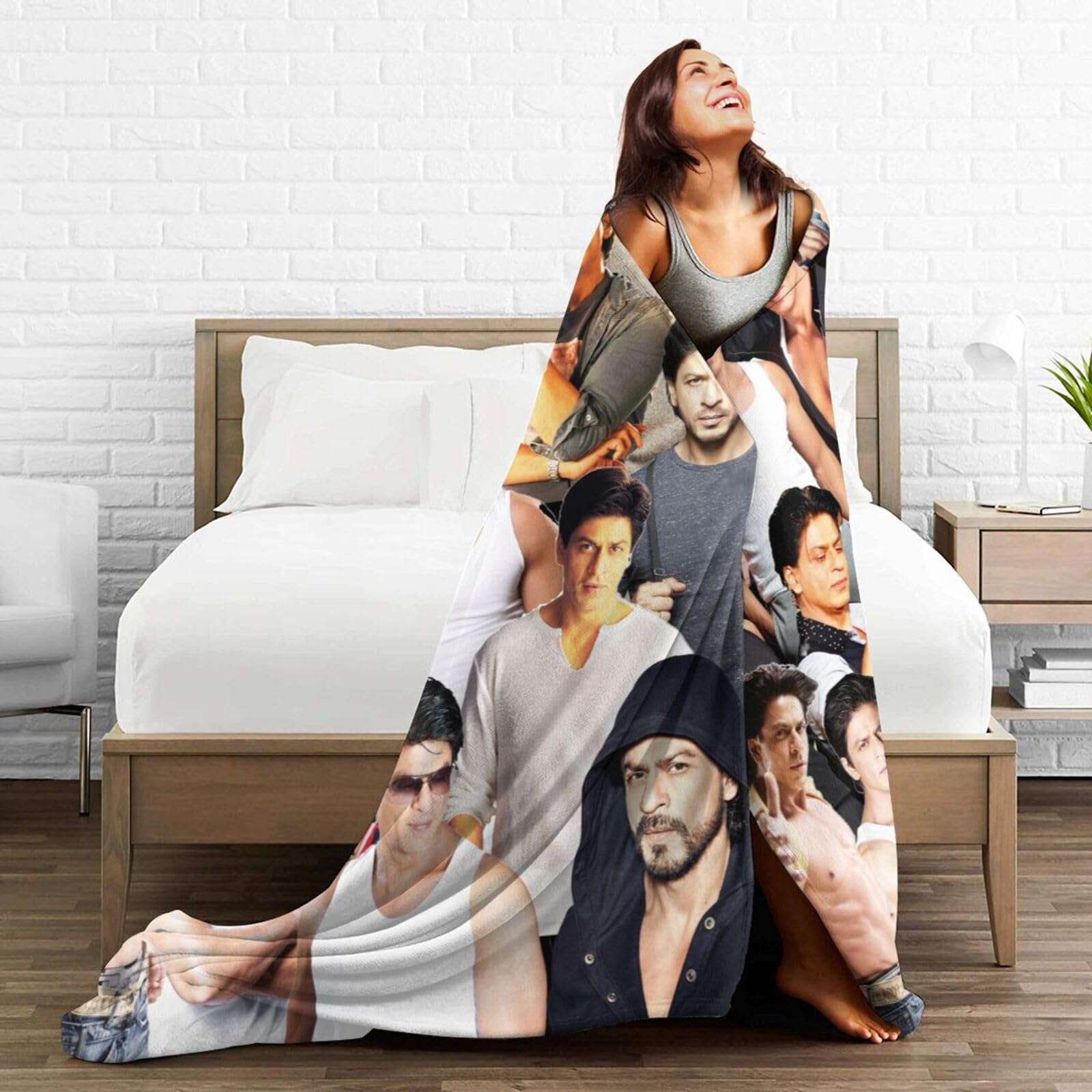 ShahRukh Khan Decke aus weichem und bequemem Wollfleece, Überwurfdecken für Sofa, Büro, Auto, Camping, Yoga, Reisen, Heimdekoration, gemütlich, Plüsch, Stranddecke, Geschenk