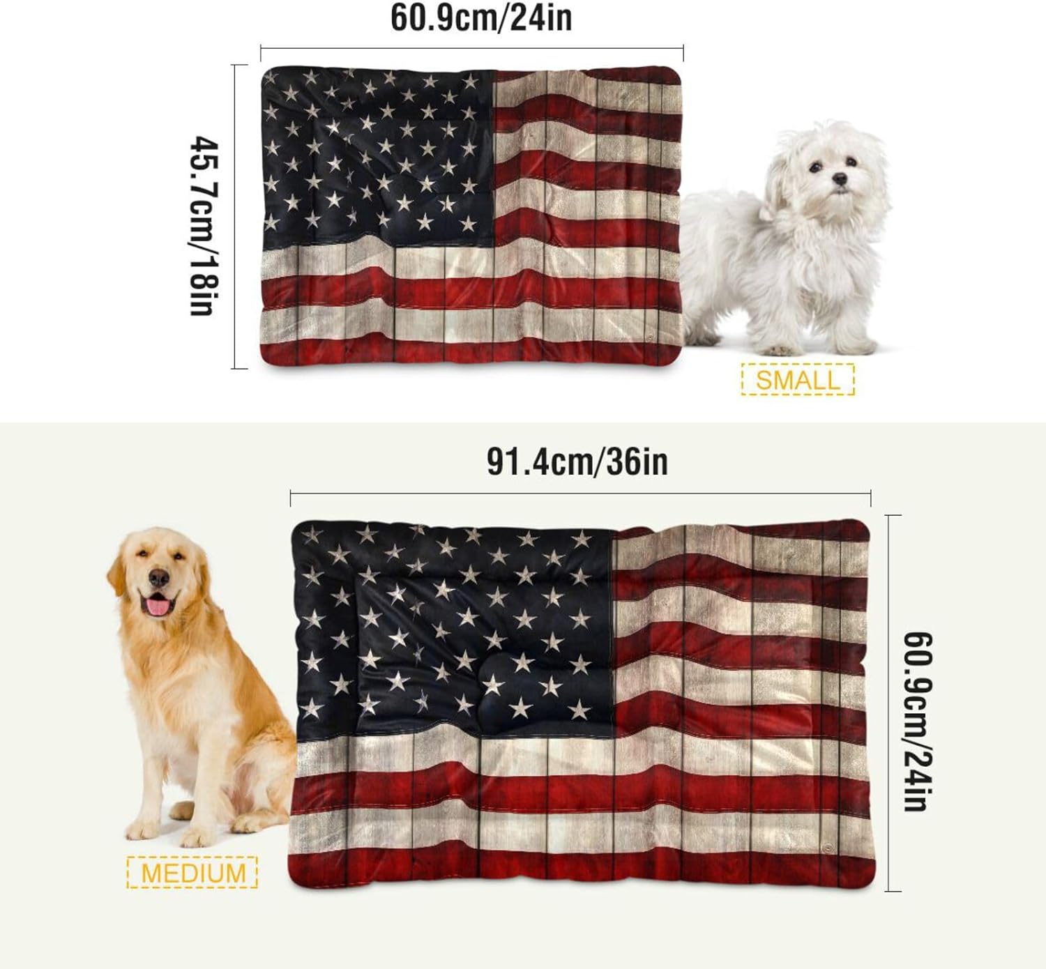 review American Flag Wood Wall Dog Bed Mat Comfortable Pet Kennel Beds Washable Cat Beds Crate Pad Pets Sleeping Mattress for Large Medium Small Dogs 36x24 Inch