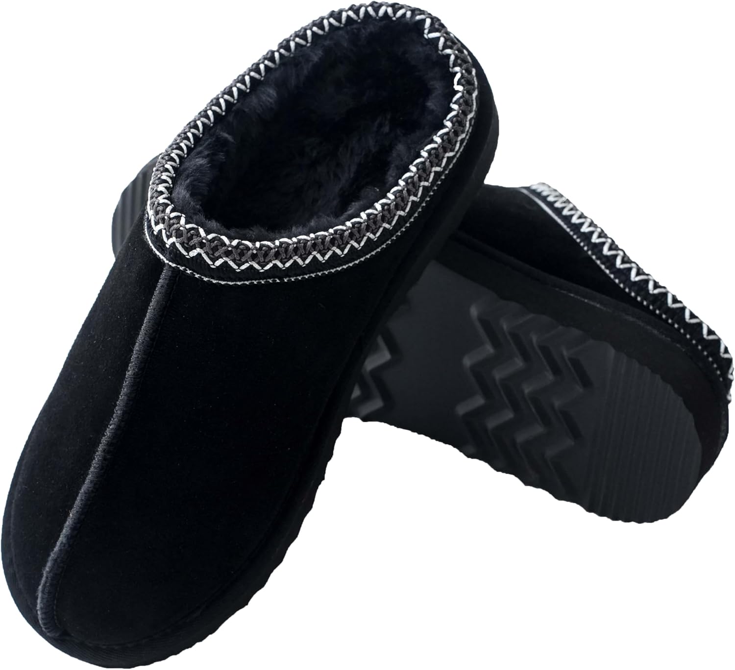 CLPP'LI Women's Fuzzy Cozy House Slippers Genuine Suede Indoor Outdoor Slip On Winter Slippers