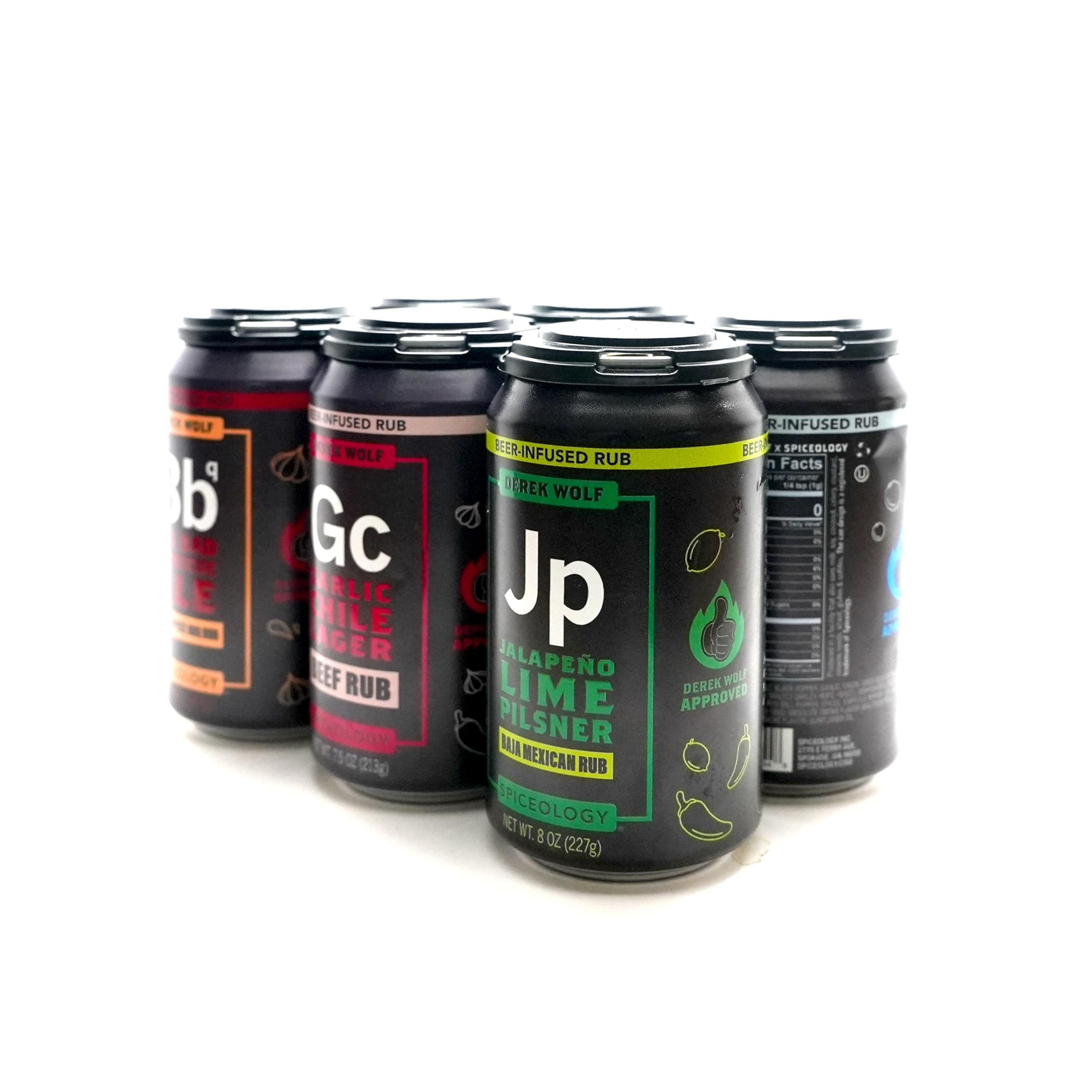 Derek Wolf Ultimate 6-Pack Beer-Infused BBQ Rub Set – Garlic Chile Lager, Jalapeño Lime Pilsner, Sweet Carolina Blonde, Sticky Bourbon Brown Ale, Big Bad BBQ Ale & Mesquite Peppercorn Lager – 6 Pack with Resealable Lids