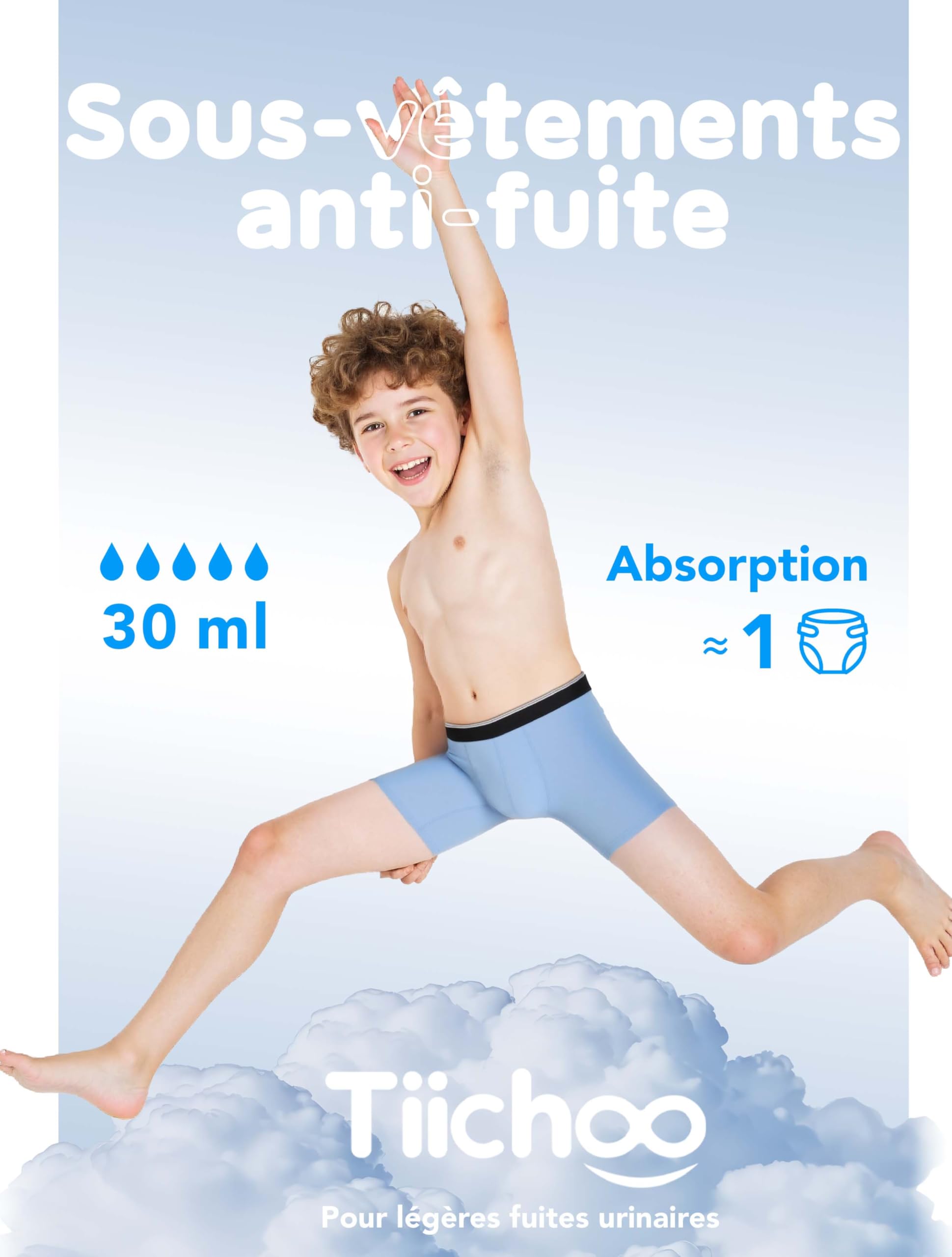 TIICHOO Boxers Incontinence Garçon Coton Culotte Incontinence Diurne Adolescent Lavable Lot de 5