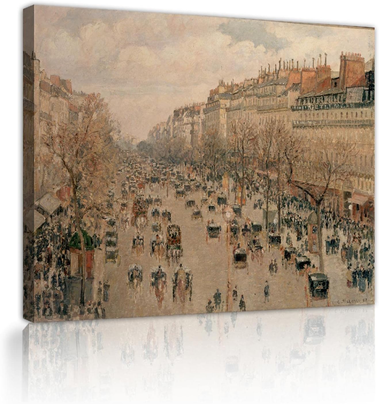 Canvas Artwork Camille Pissarro Boulevard Montmartre a Paris 1897 Canvas Painting Wall Art Poster Framed for iving Room Decor 30x39cm Marco interno