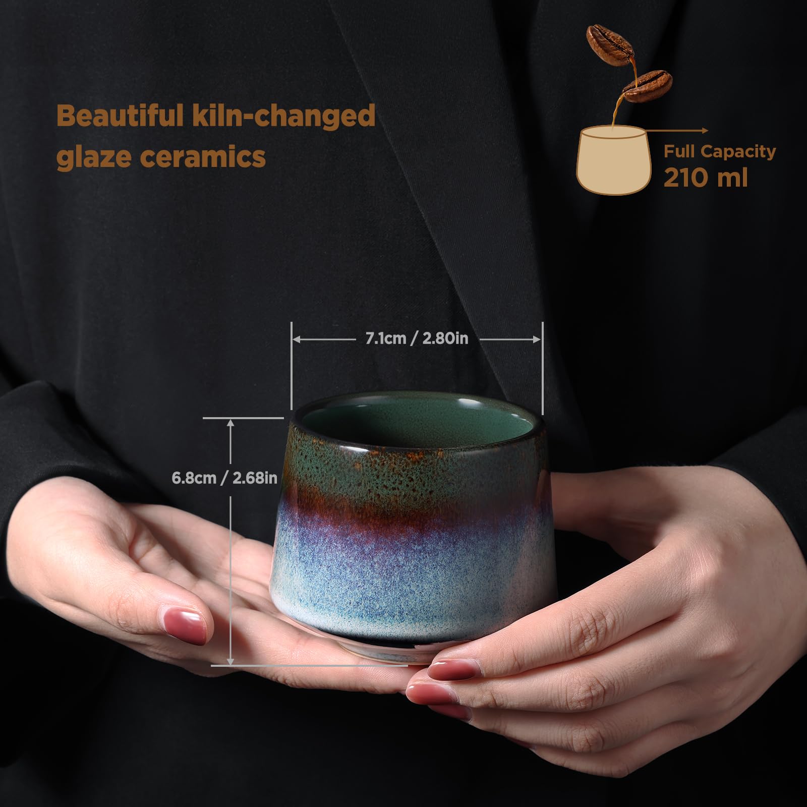 ecooe Tazas de capuchino, taza de café de porcelana de 200 ml, juego de tazas de té de capuchino de cerámica, para mujeres, hombres, mejor amiga, pareja