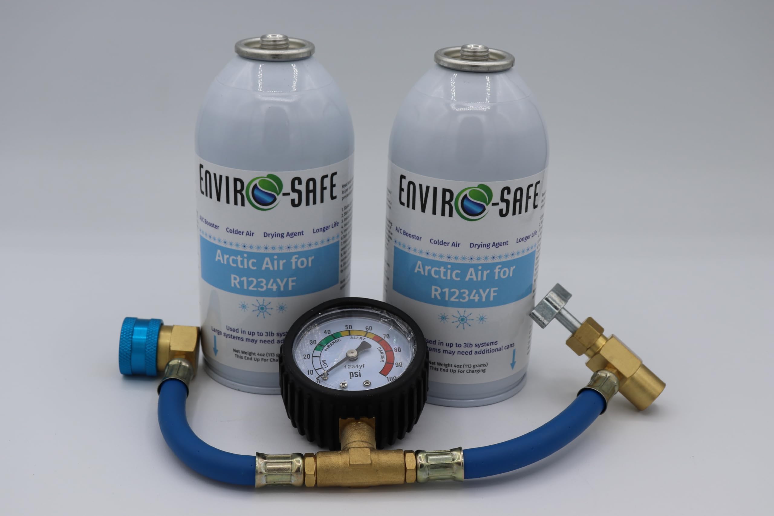 Generic R1234YF, 1234YF Refrigerant Support, for Auto w/Brass Gauge (2 Pack), Blue, Gold, and White, ES1234AG2