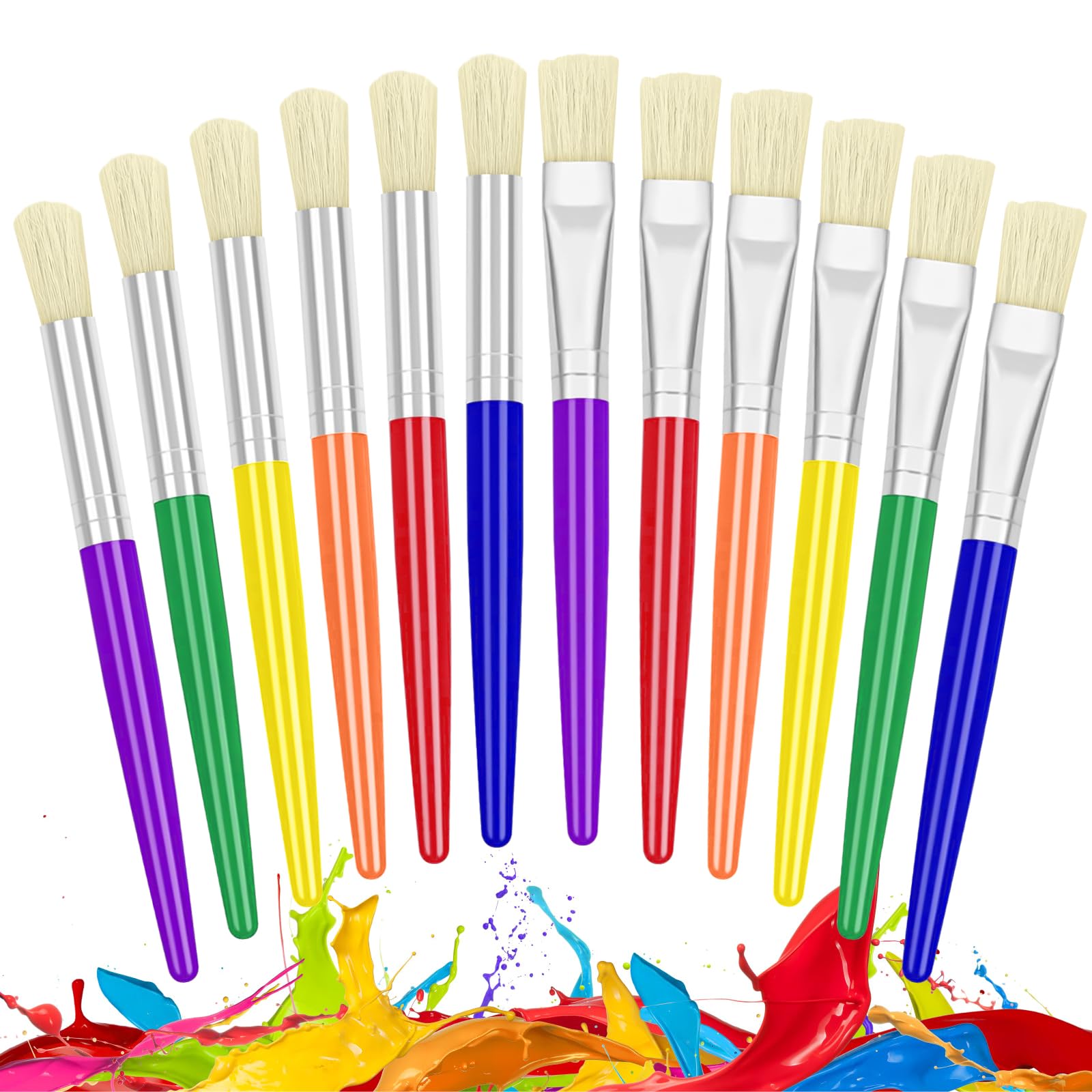 JAXICREY 12Pcs Kids Paint Brushes, Colorful Paint Brushes for Children, Round and Flat Tip Paintbrushes Set, Toddler Craft Painting Brush, Paintbrush Art for Beginners, Acrylic Paints, Watercolor