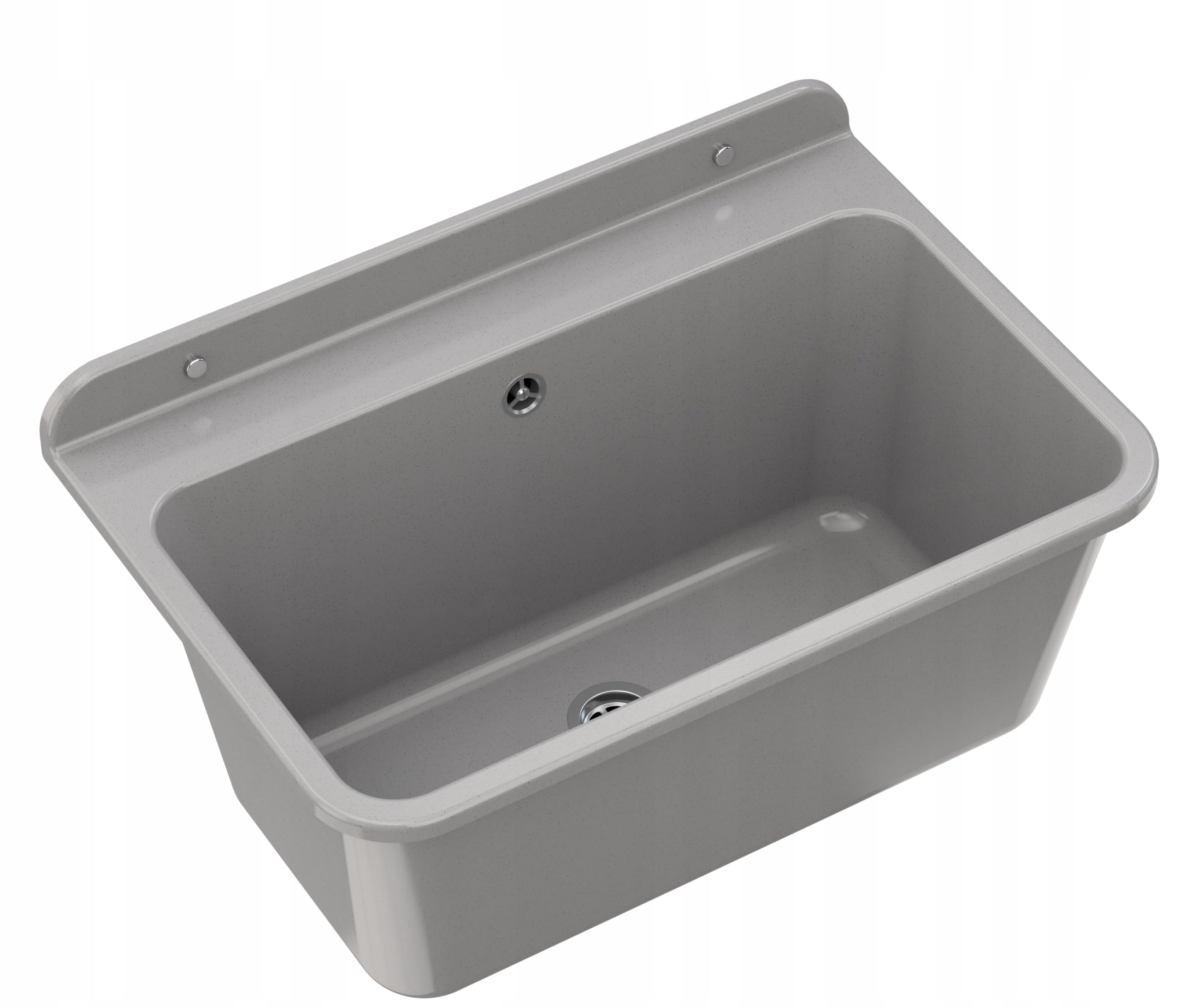 Granitan Umywalka do garażu, piwnicy, warsztatu, uniwersalna umywalka z syfonem, umywalka do montażu na ścianie z polipropylenu, 61 x 41 x 30 cm (szara + bateria umywalkowa Flex)